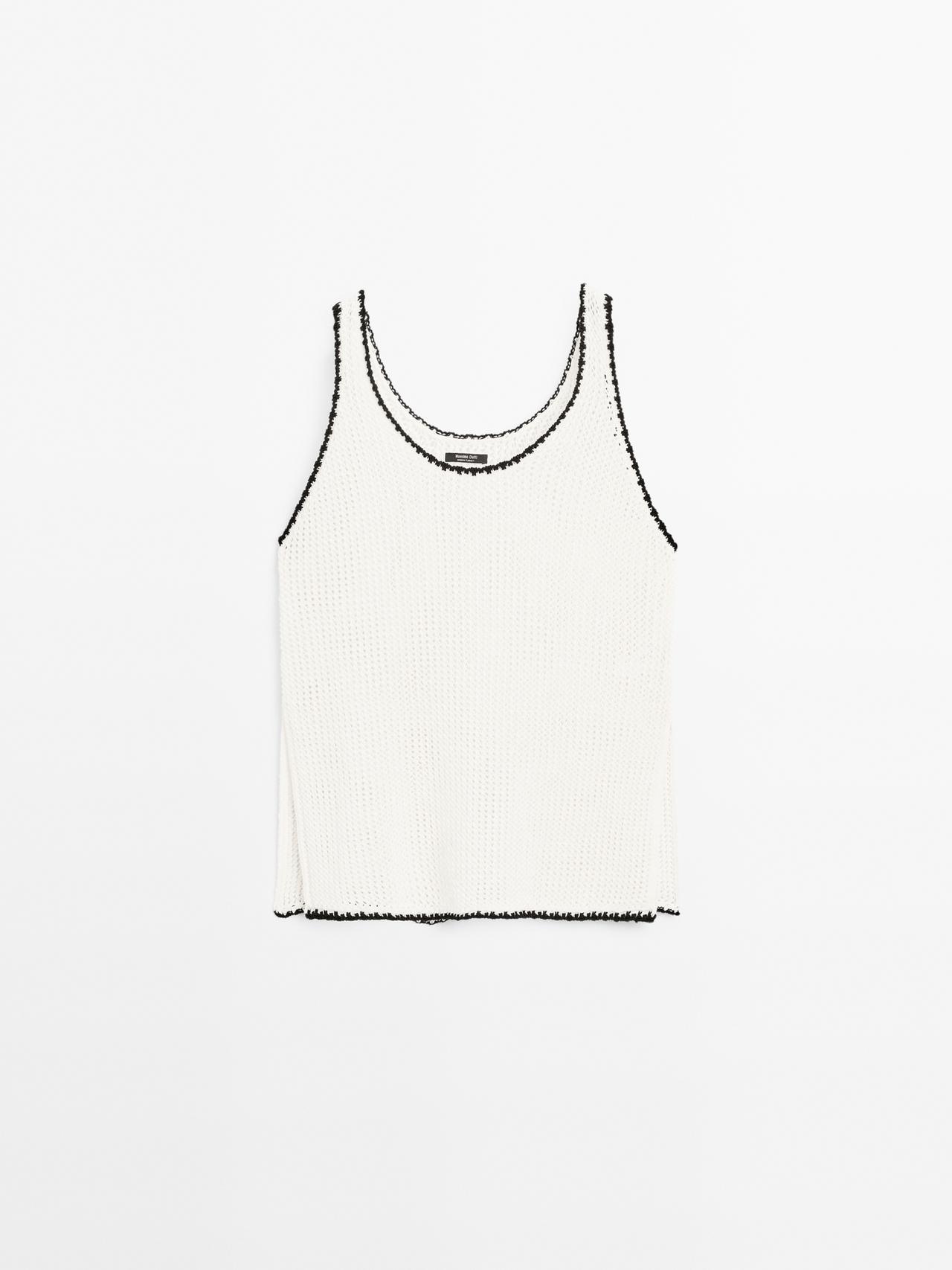 Massimo Dutti - Dame - Hæklet Top I 100 % Bomuld Med Stropper - Råhvid - M