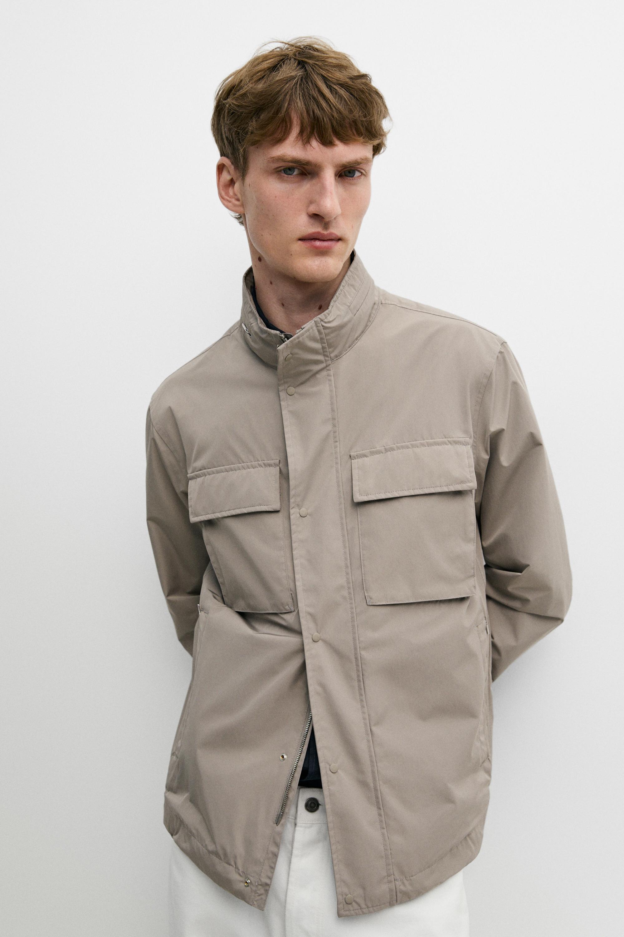 Technical fabric jacket with pocket details — GREY MARL