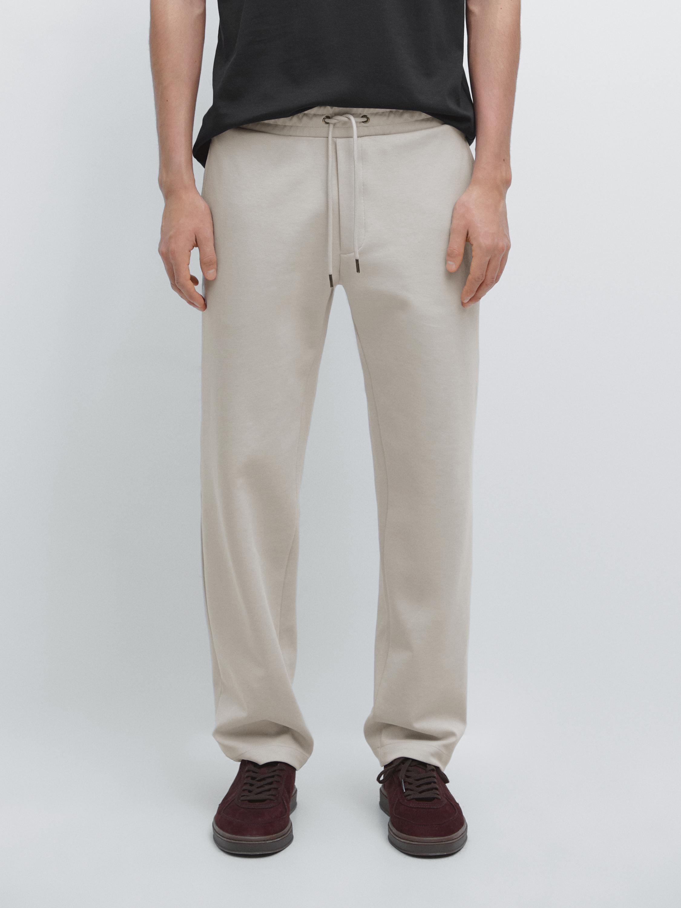Straight-fit cotton blend trousers