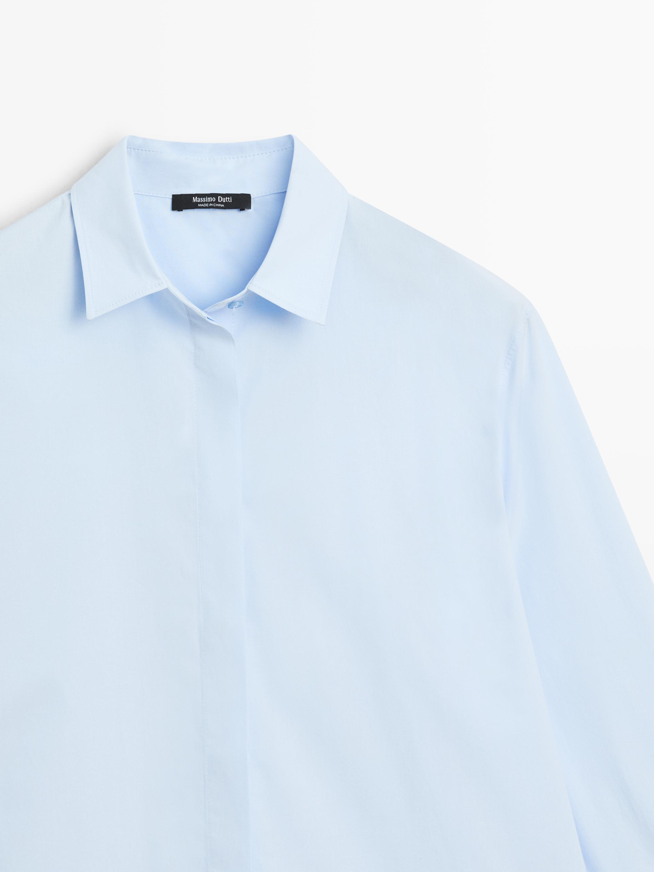 Poplin shirt with hidden buttons — SKY BLUE