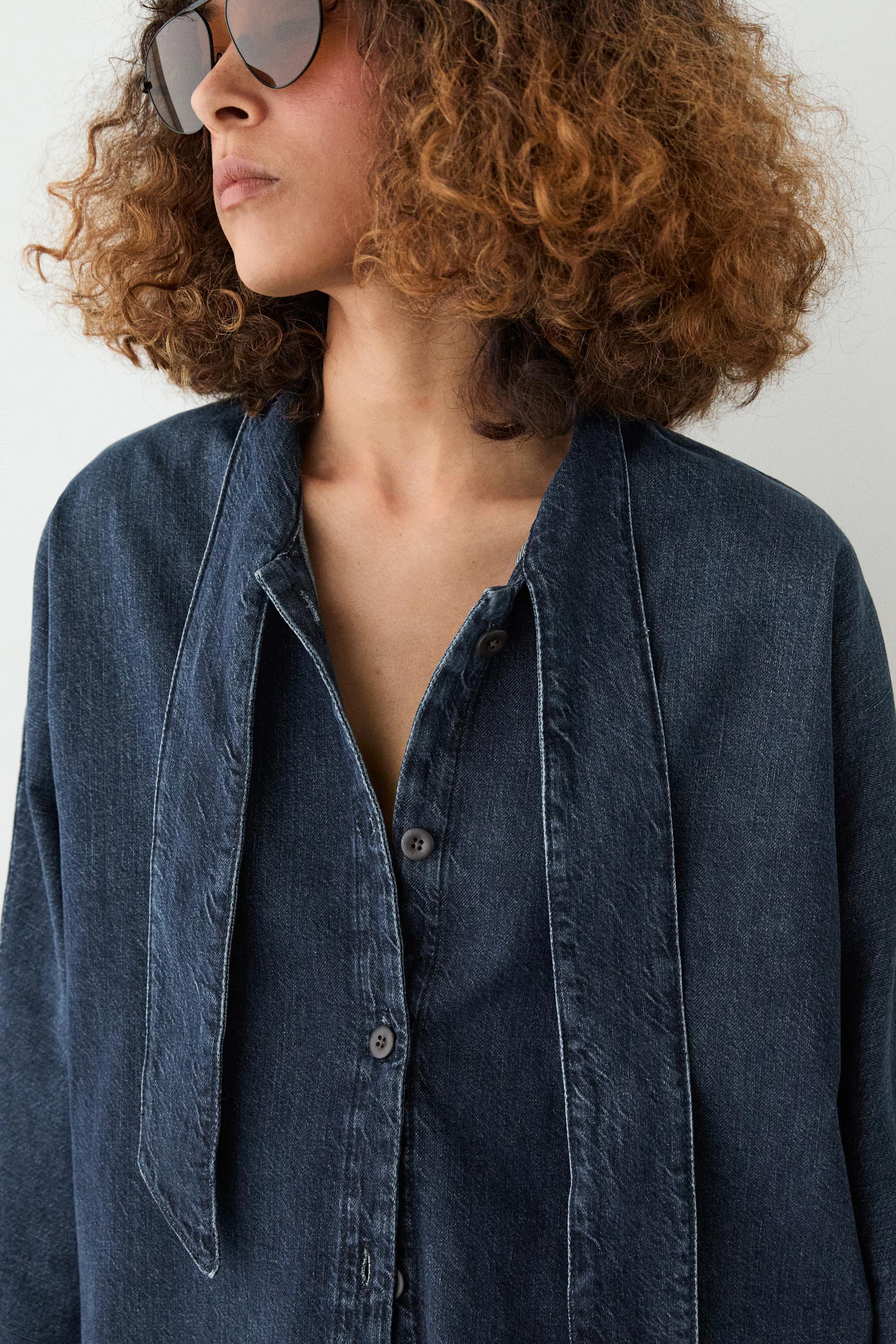 Denim shirt with collar detail — DARK BLUE