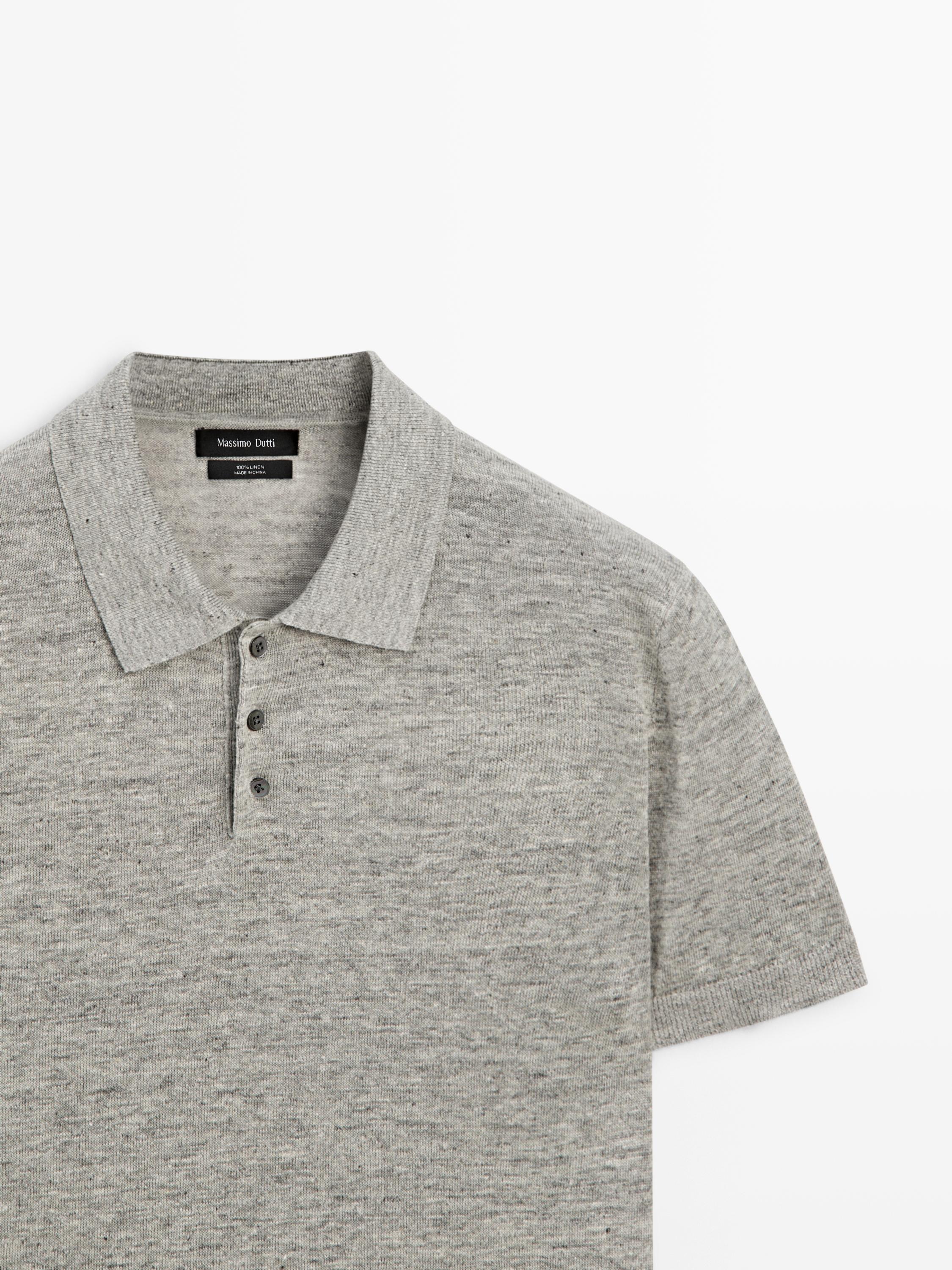 100% linen melange polo shirt — GREY MARL
