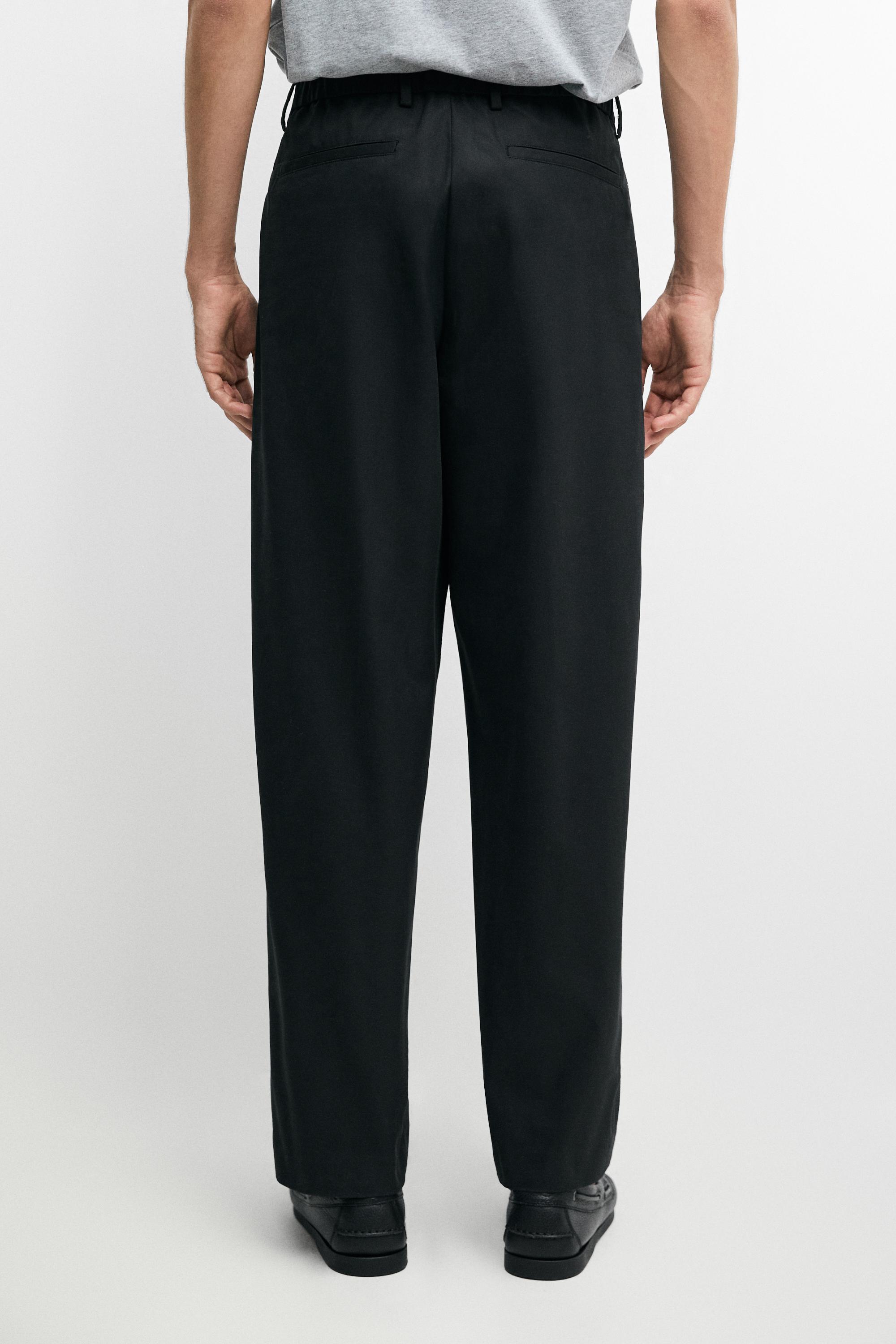 100% cotton pants with double pleats — BLACK