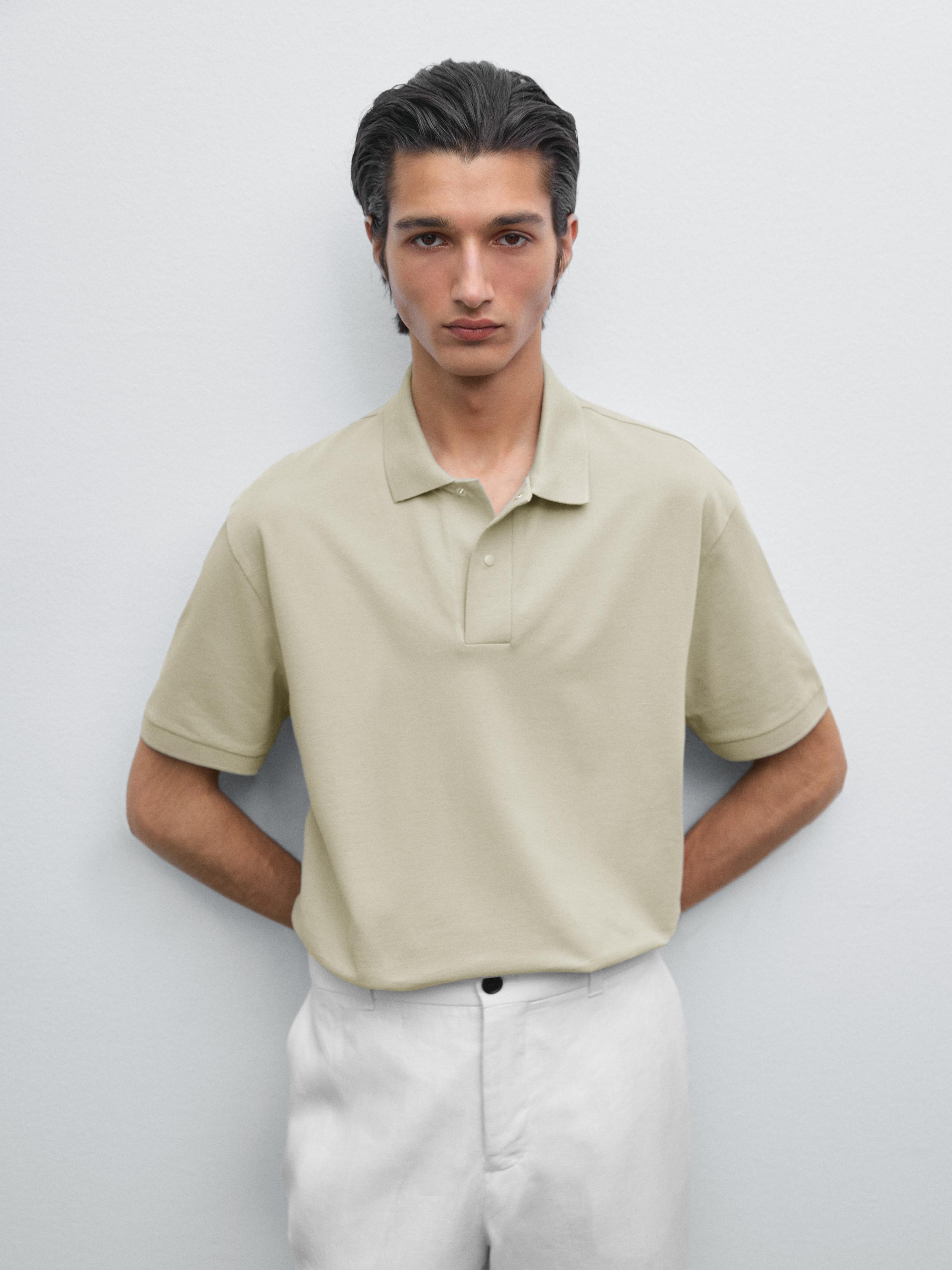 Cotton blend polo shirt with snap button