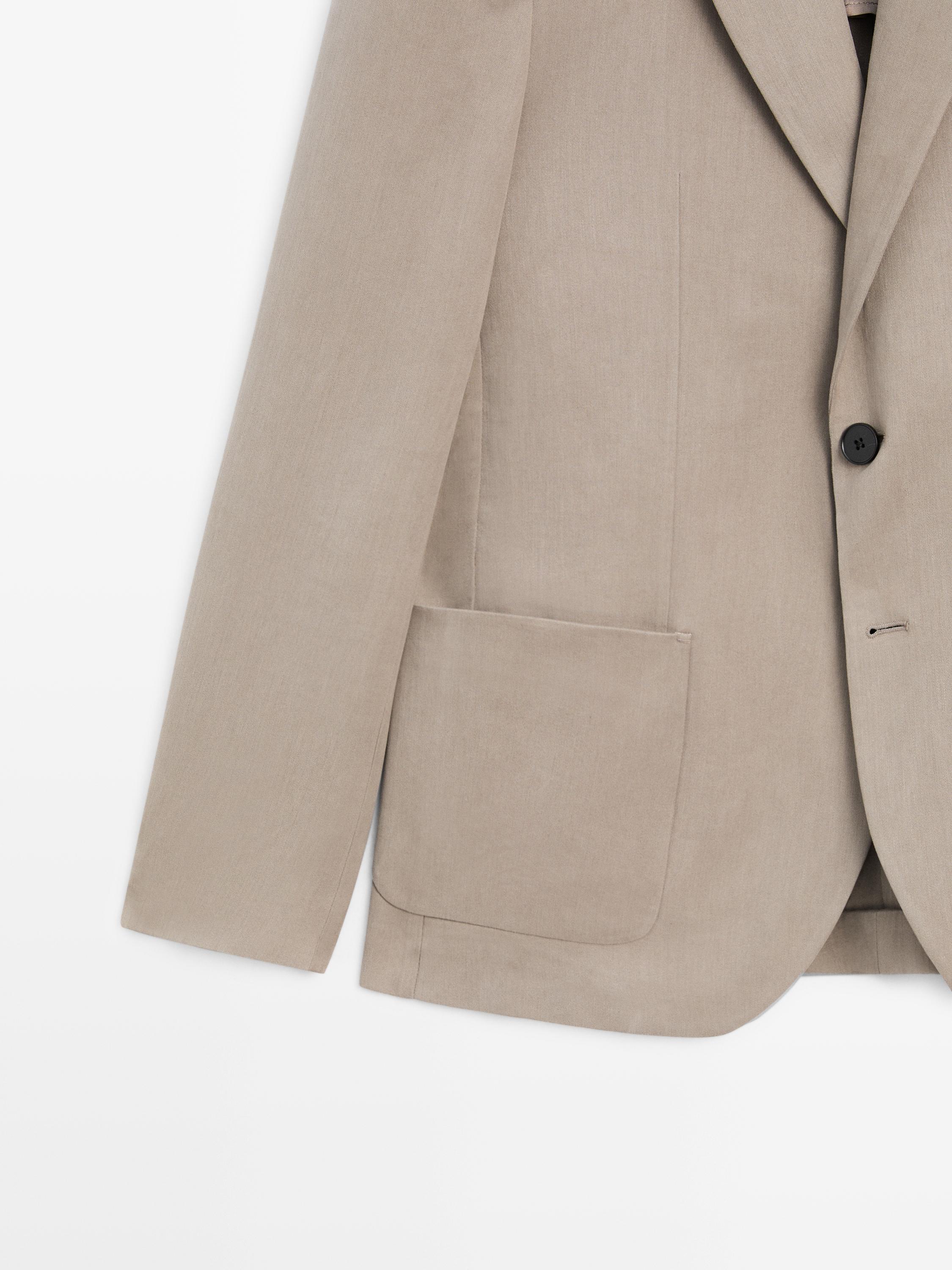 100% linen tailored blazer with pocket details — BEIGE