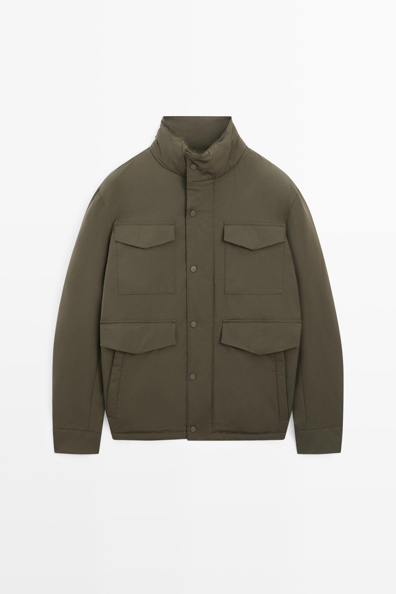Down jacket with pocket details — KHAKI