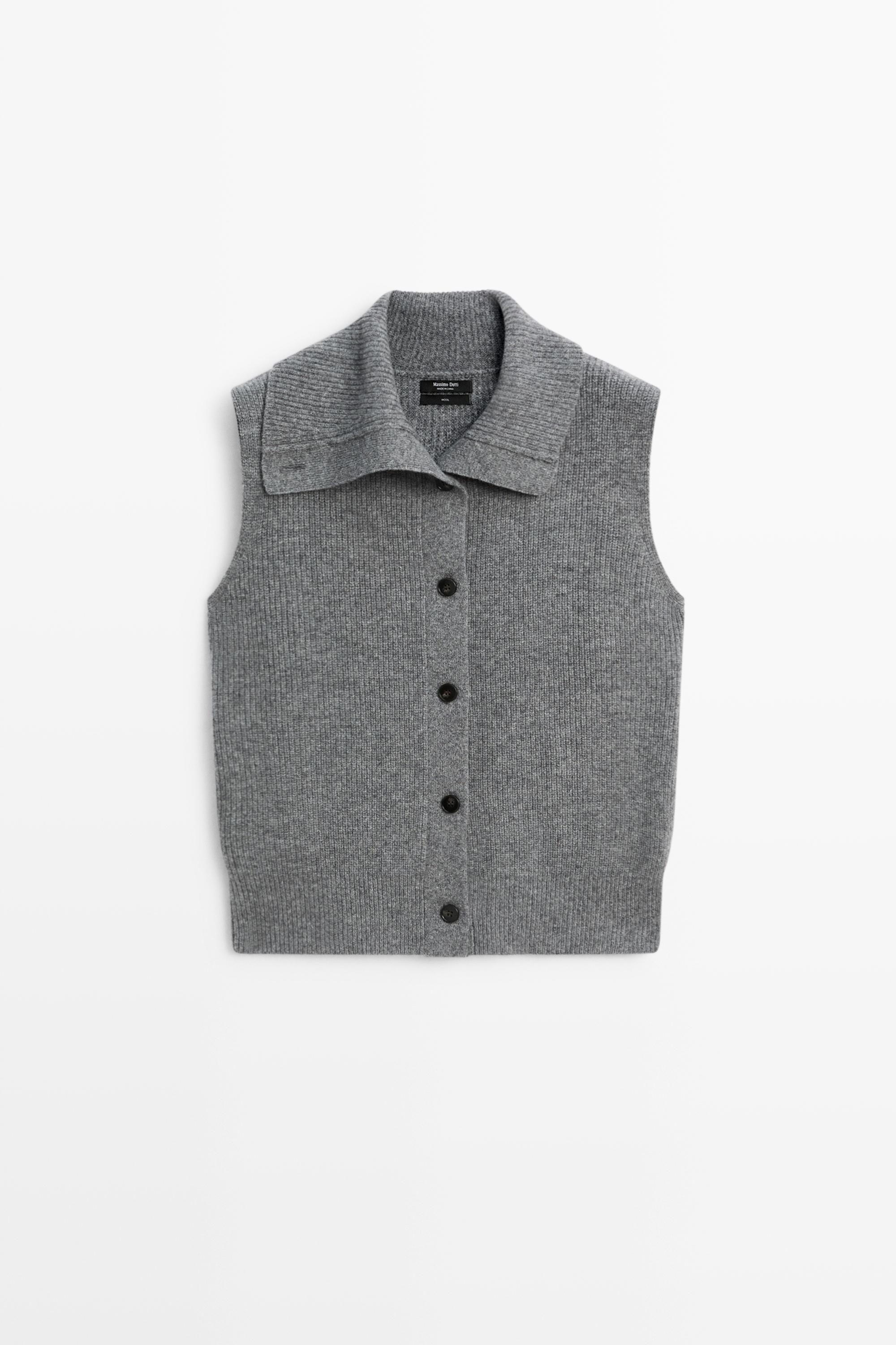 100% wool funnel neck knit vest