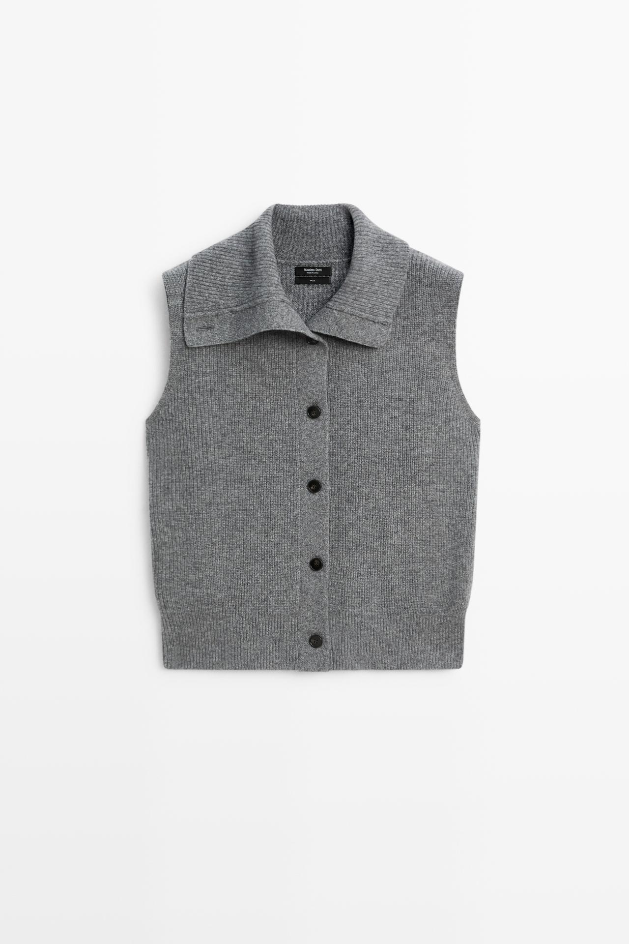 100% wool funnel neck knit vest — DARK GREY
