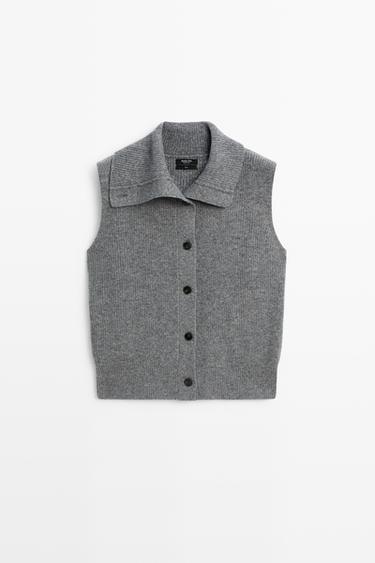 100% wool funnel neck knit vest — DARK GREY 2