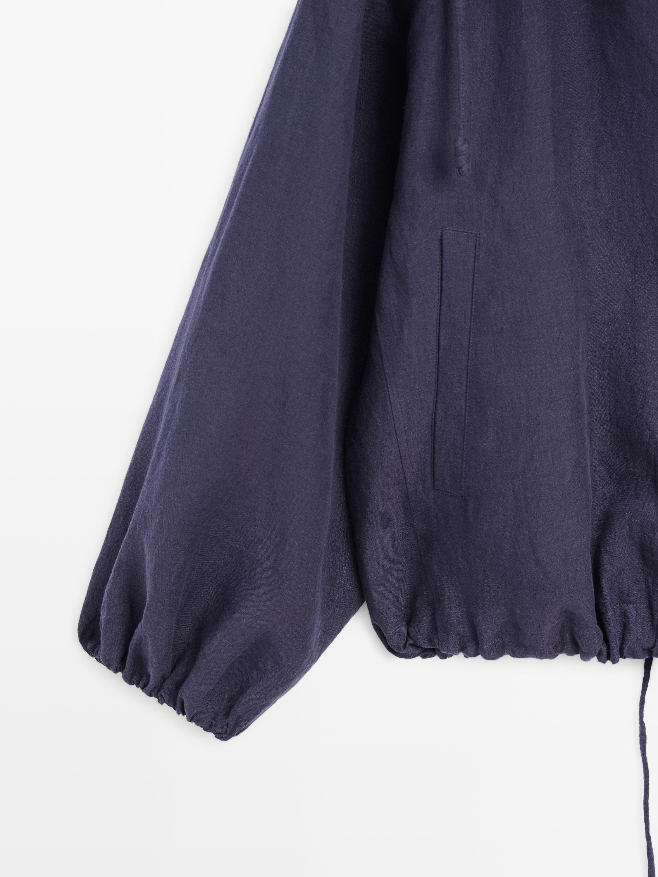 100% linen bomber jacket with collar detail — INDIGO
