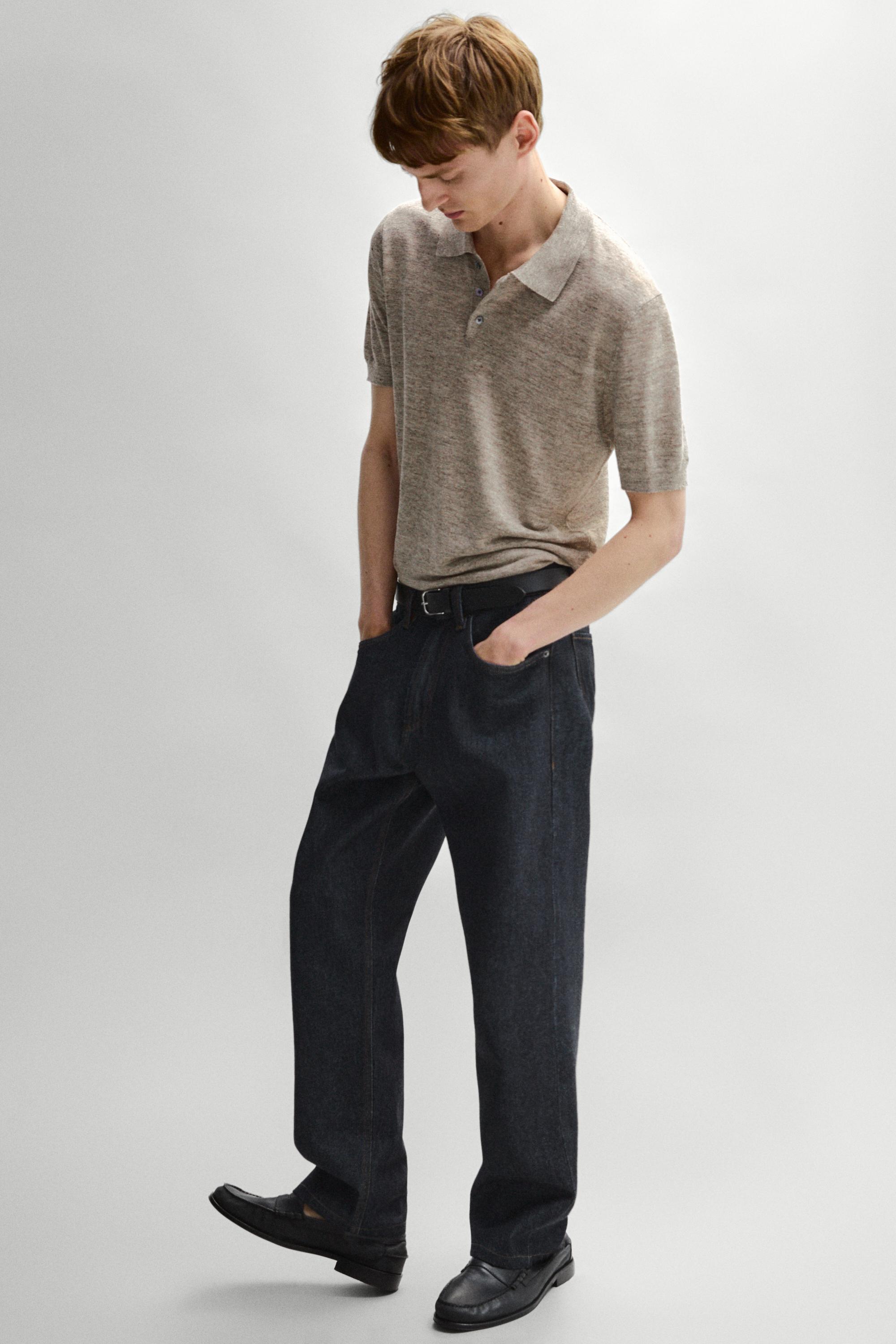 100% linen melange polo shirt — Beige