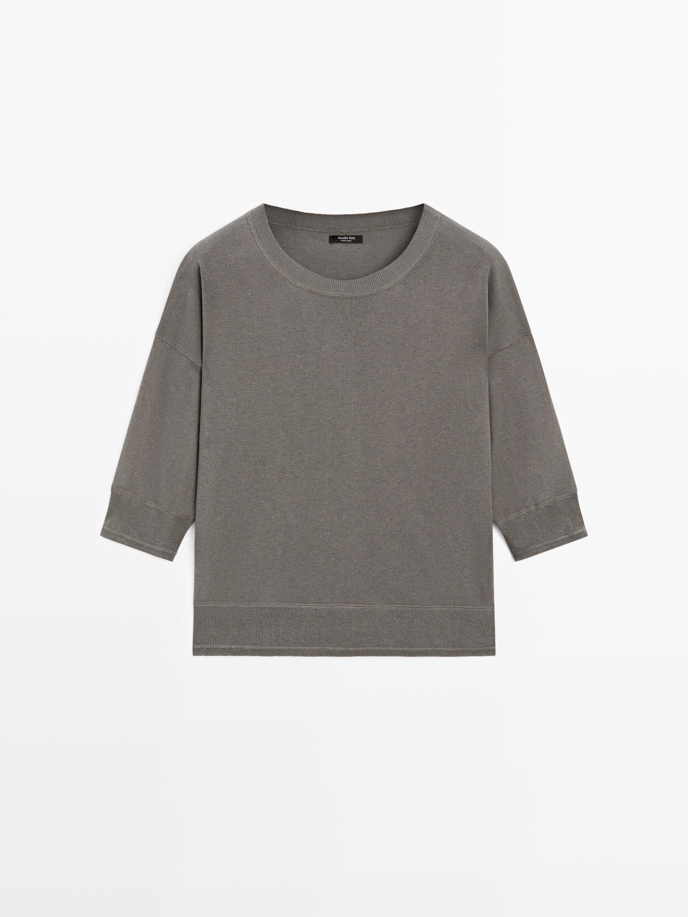 Cotton blend knit short-sleeve sweater