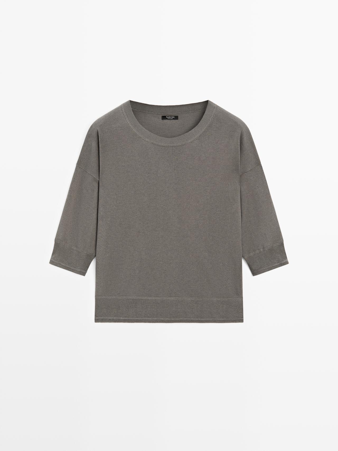 Massimo Dutti - Dame - Striktrøje I Bomuldsblanding - Brun - L