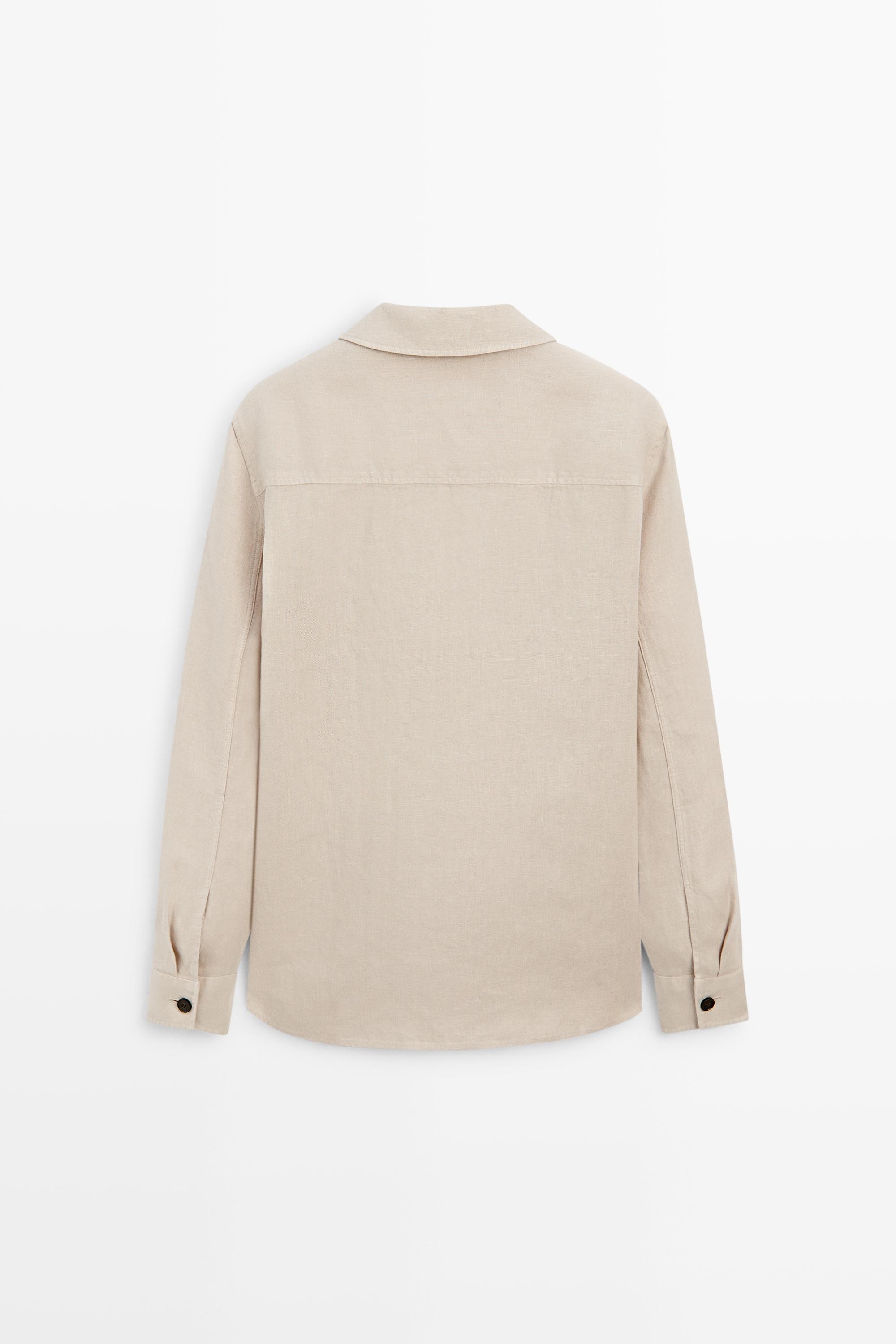 100% linen overshirt with pockets — BEIGE