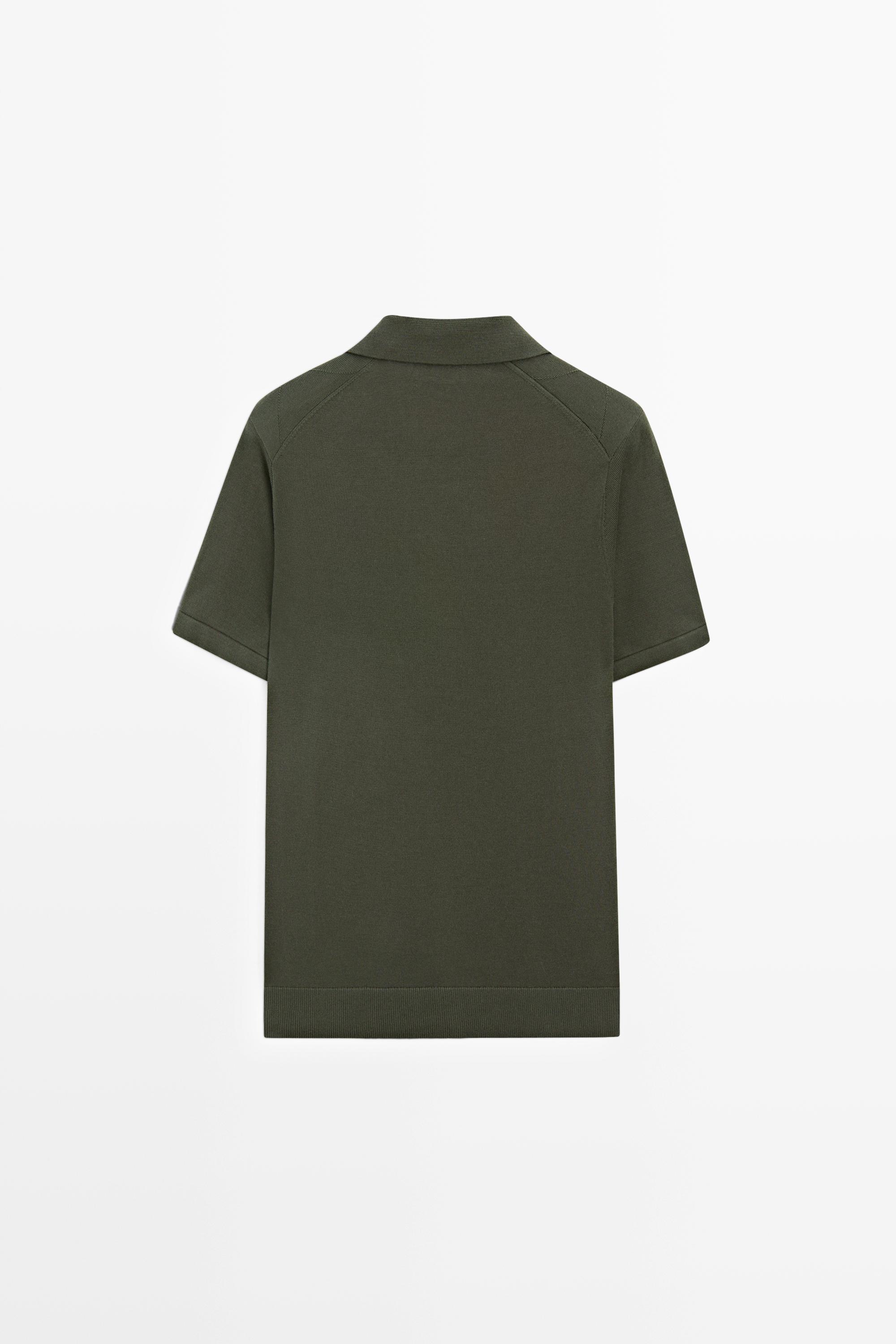 100% cotton intarsia knit polo shirt — GREEN