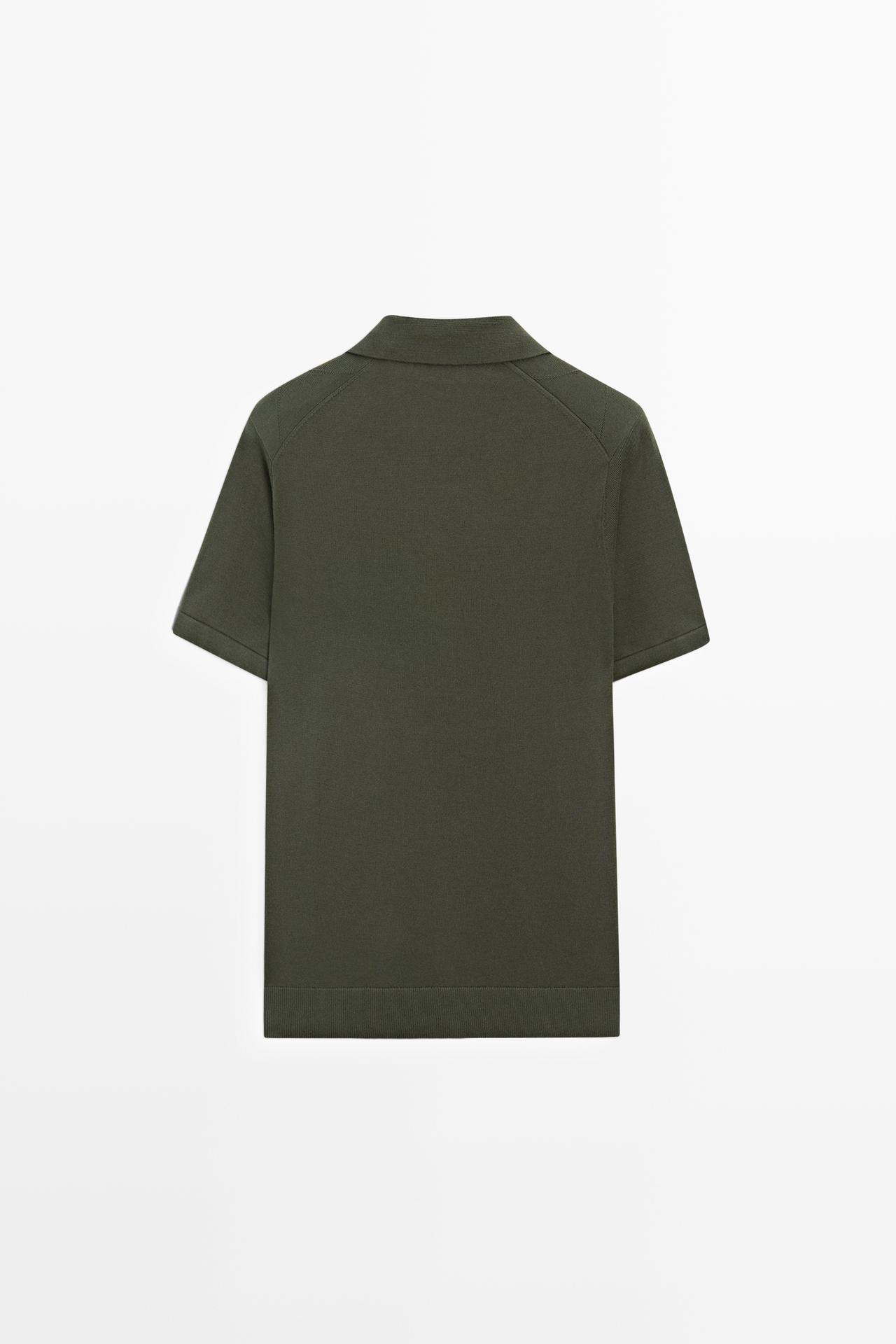 100% cotton intarsia knit polo shirt — GREEN