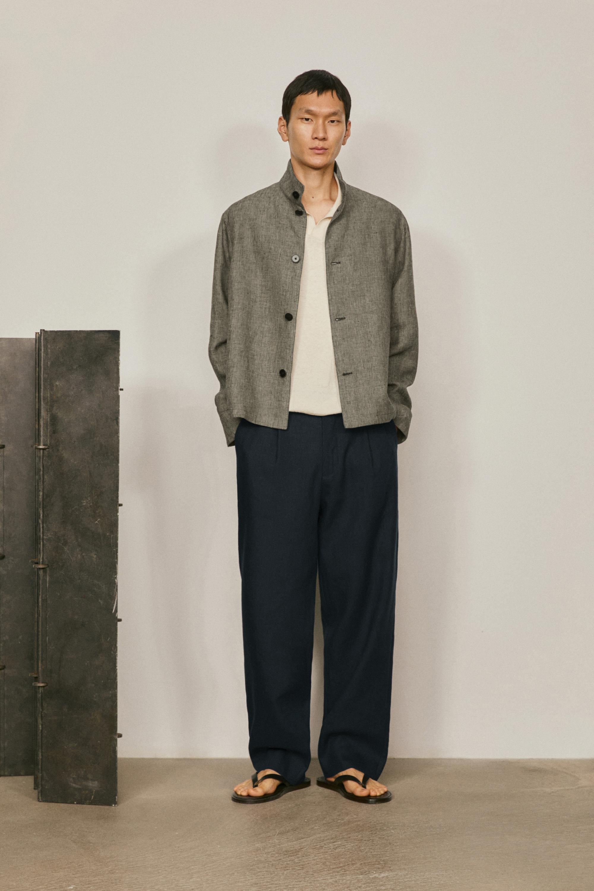 Linen bomber jacket with herringbone detail - LIMITED EDITION — Washed