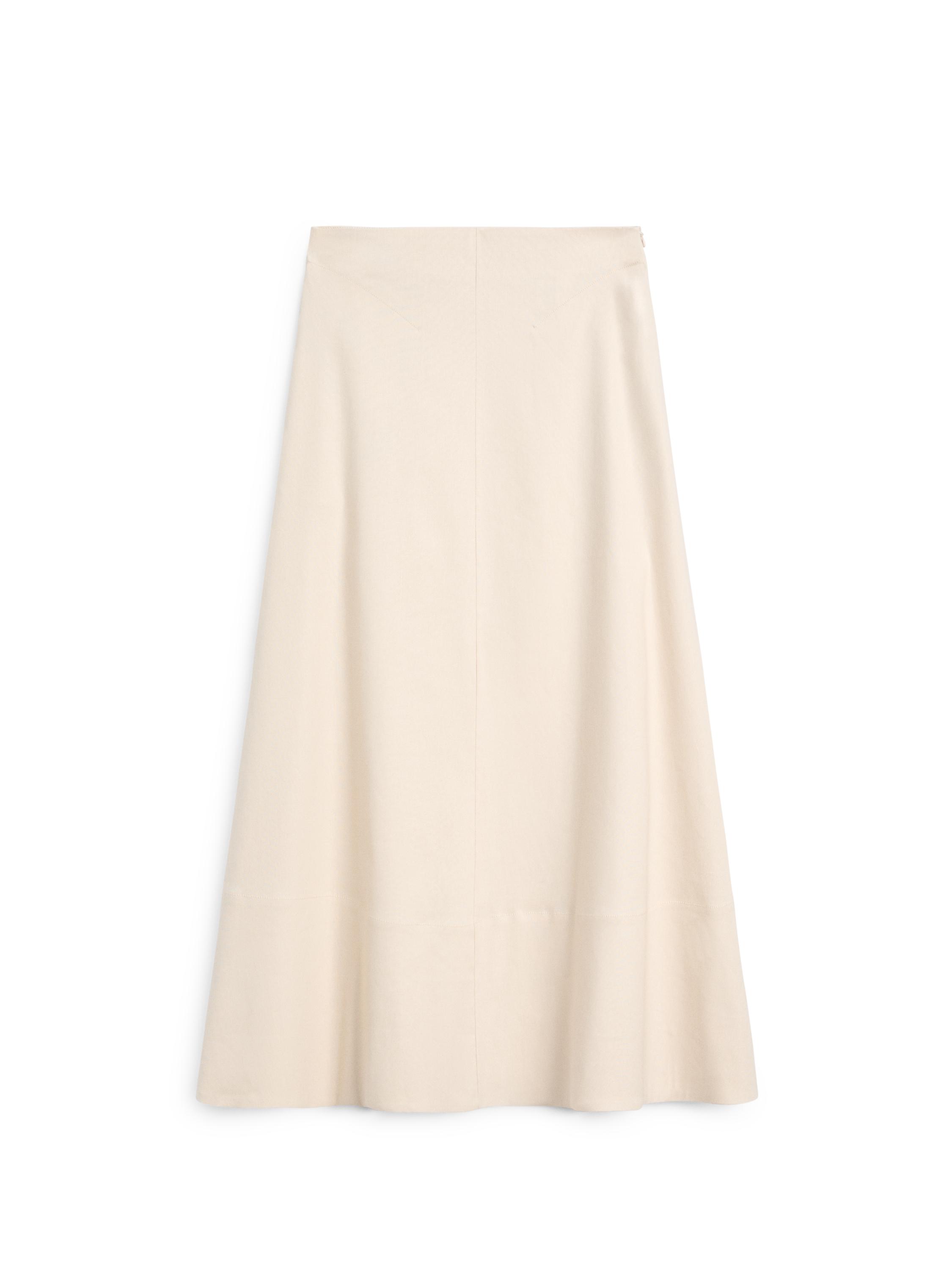 Linen blend flared skirt with pocket — CREAM