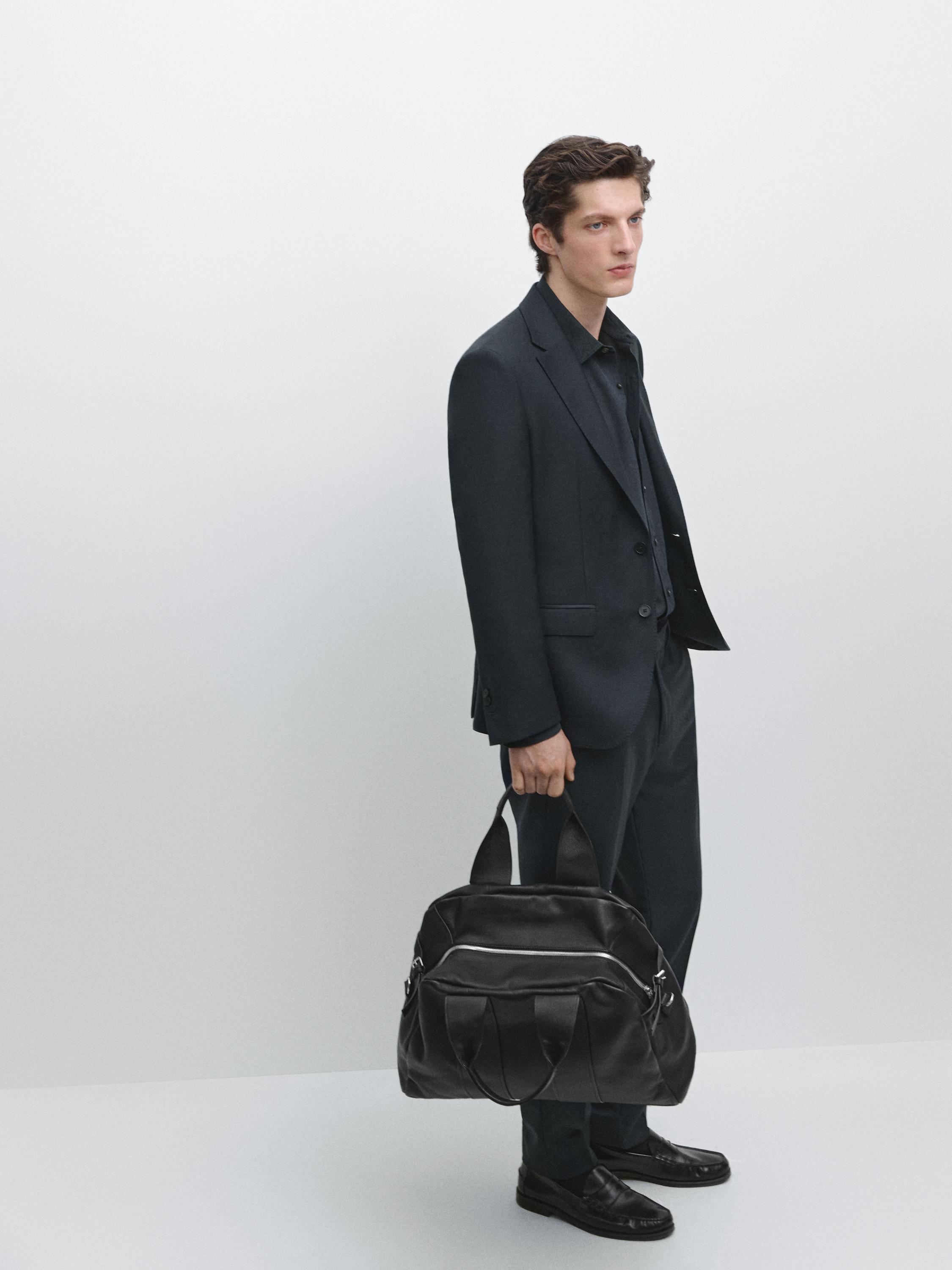 Cool wool micro-textured suit trousers — NAVY BLUE