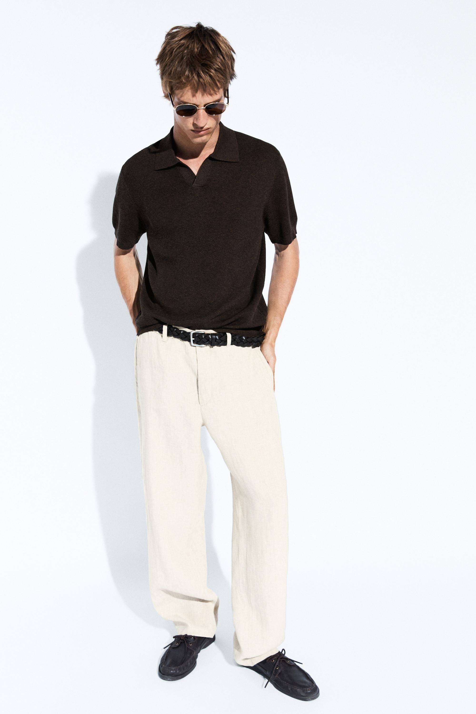 100% Linen Elastic-Waist Pants — BEIGE