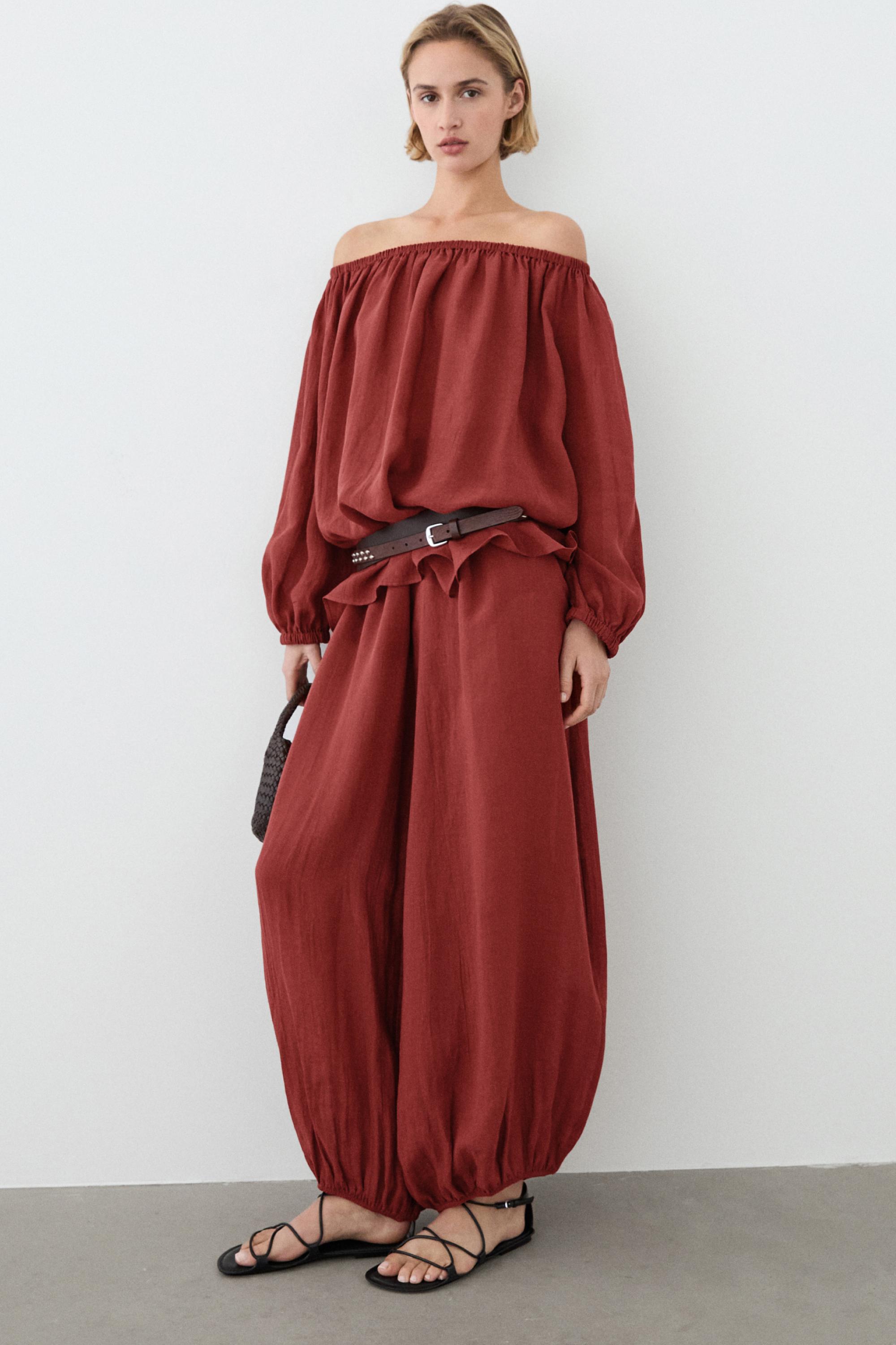 Flowing boat neck shirt — RUSSET