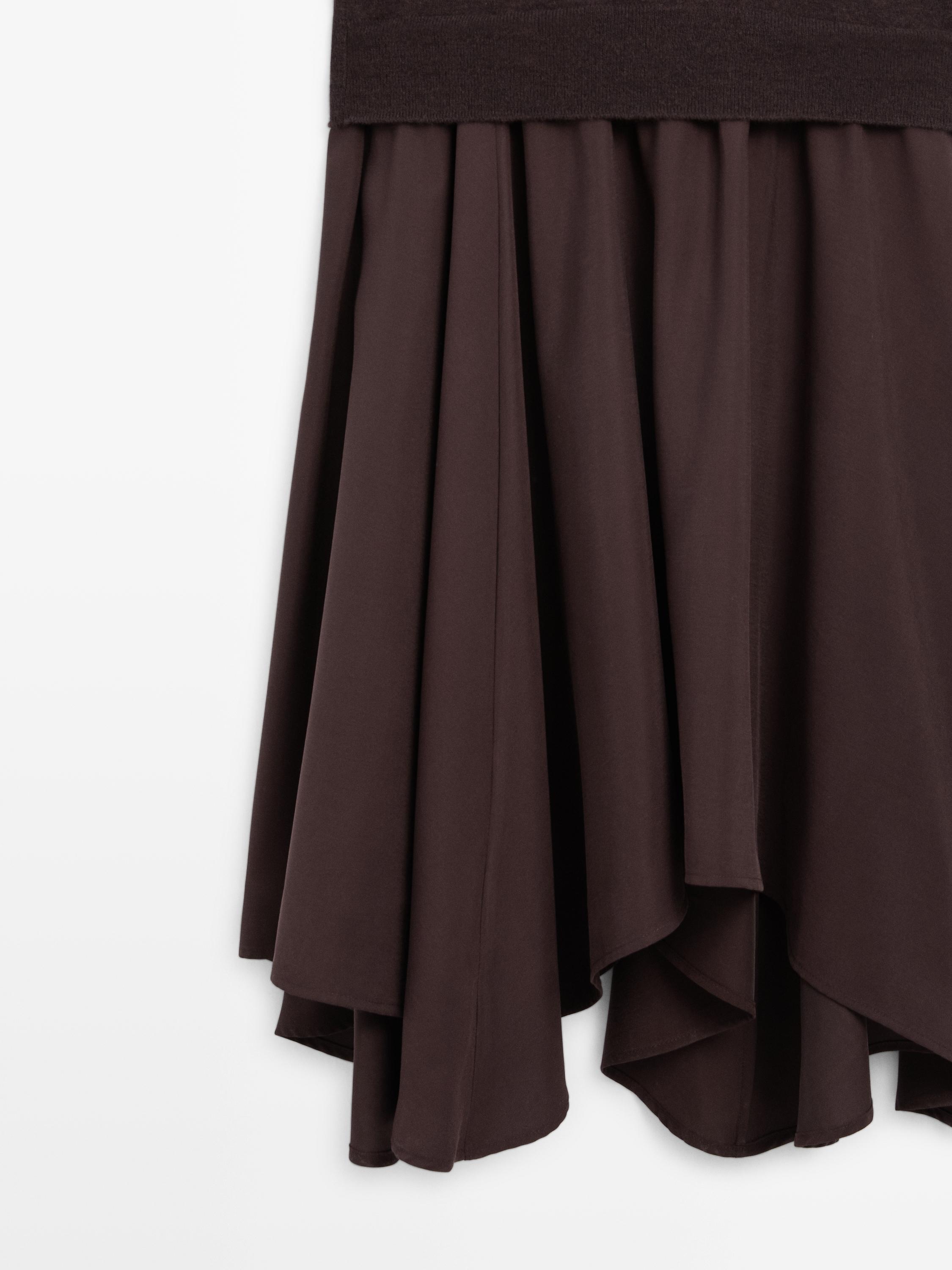 Wool blend knit dress with contrast detail — Chocolate