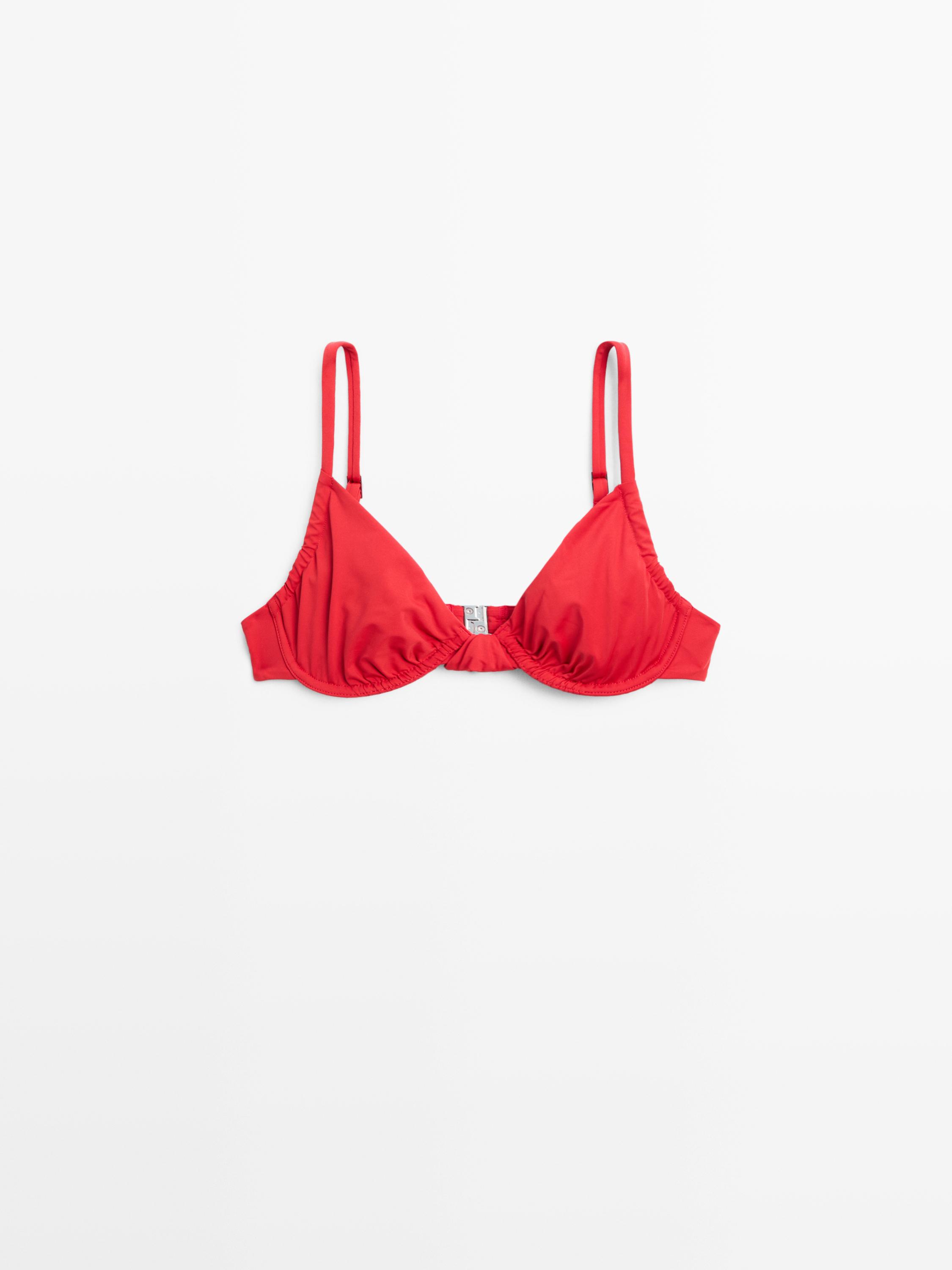 Gathered bikini top with underwire — BRIGHT RED