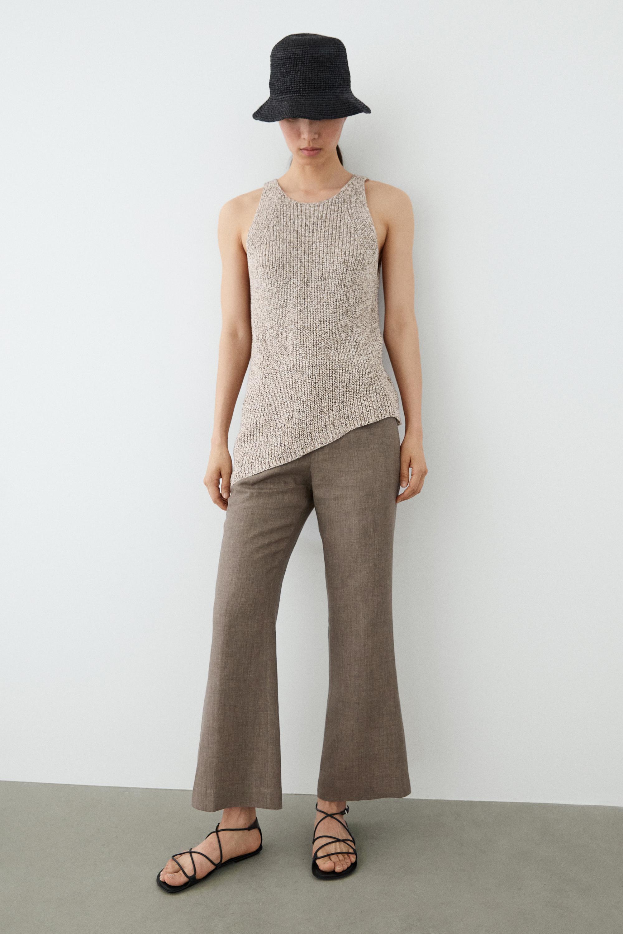 Kick flare cropped linen trousers — MOLE BROWN