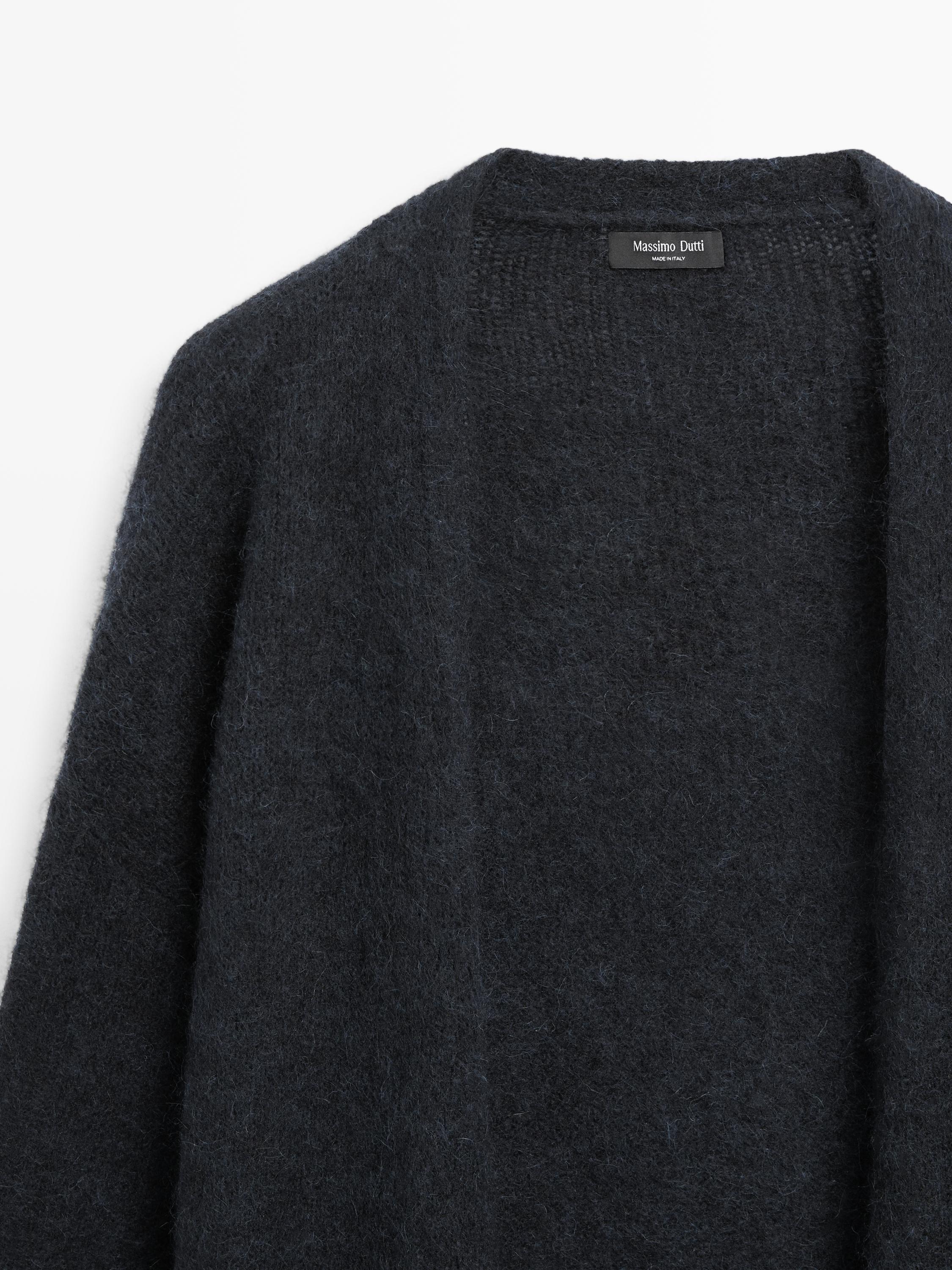 Long brushed alpaca blend cardigan