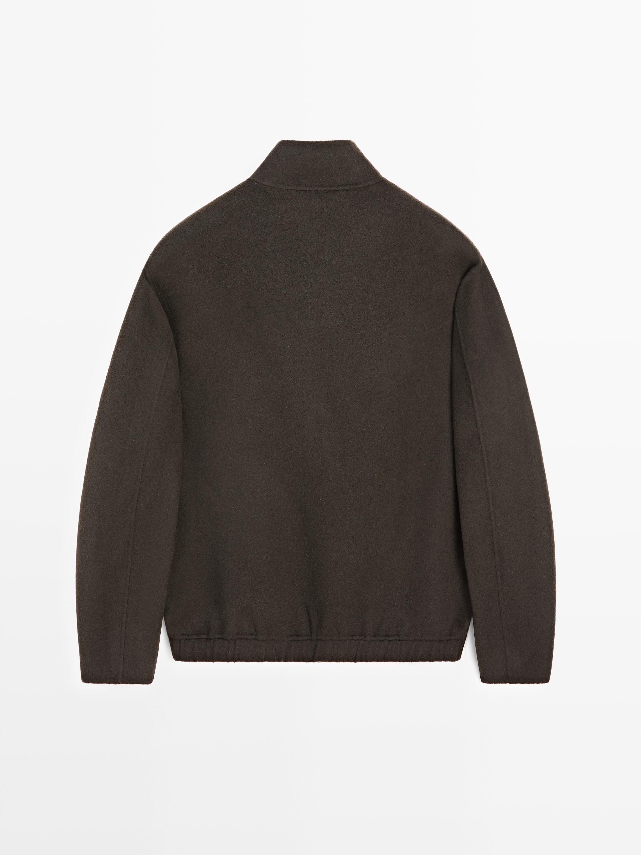 Wool blend high neck jacket — Chocolate