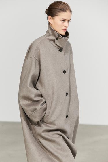 Long coat with wool collar detail — GREY 3