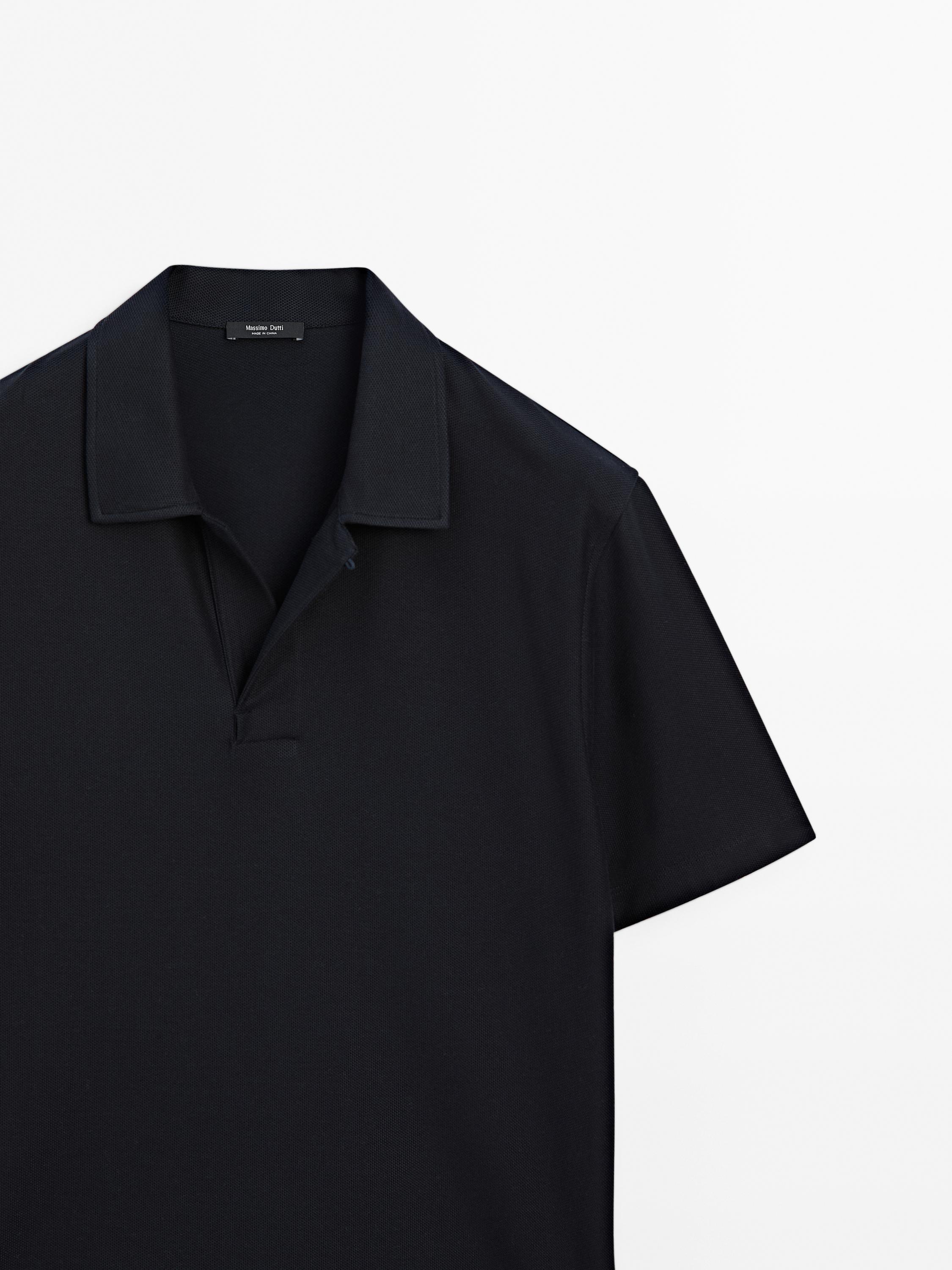 Textured polo shirt with hidden button