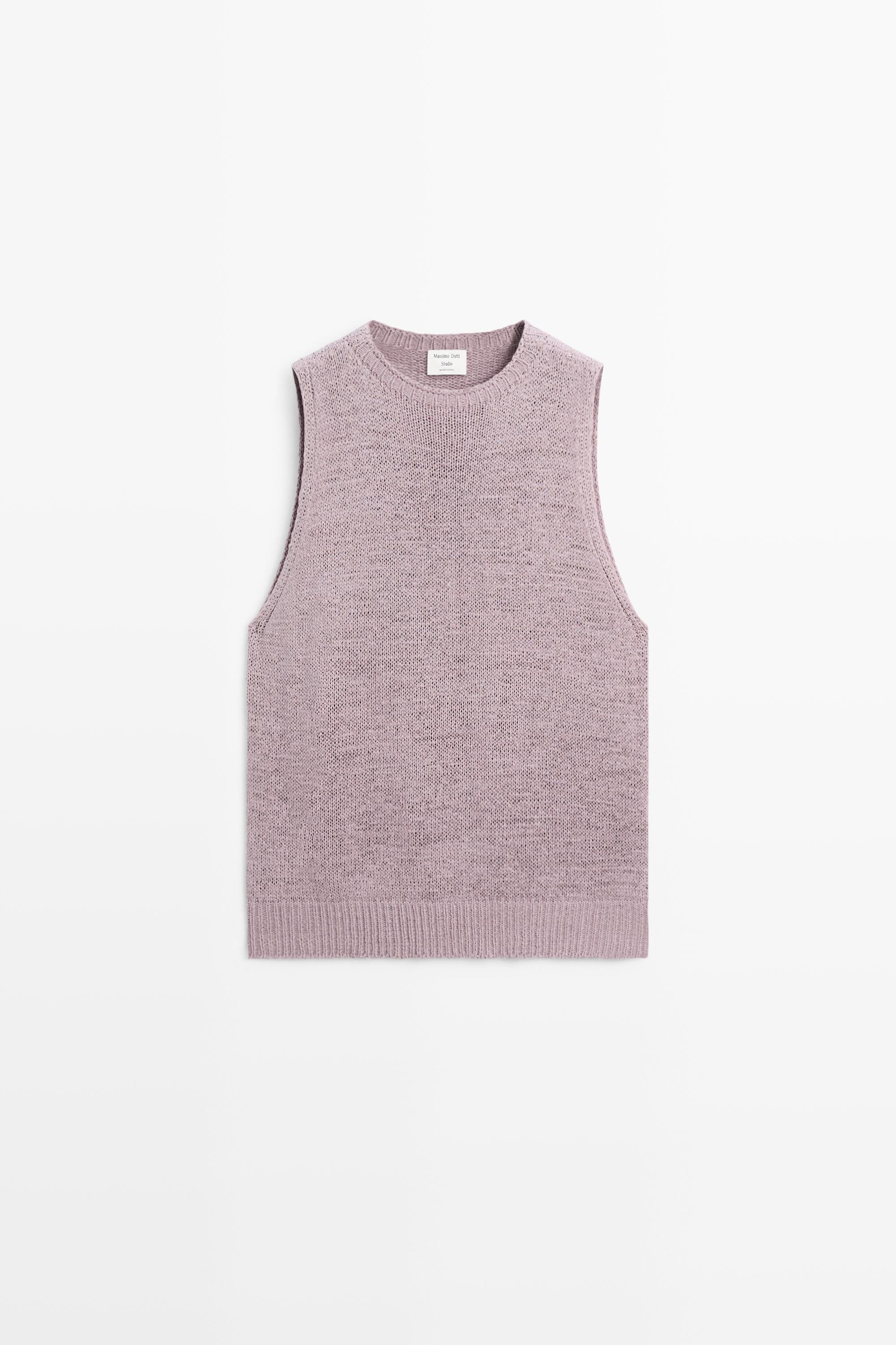 STUDIO Silk-Blend Knit Halter Top — PLUM