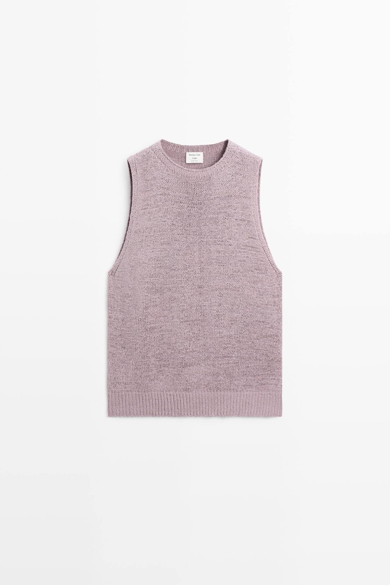 STUDIO Silk-Blend Knit Halter Top — PLUM