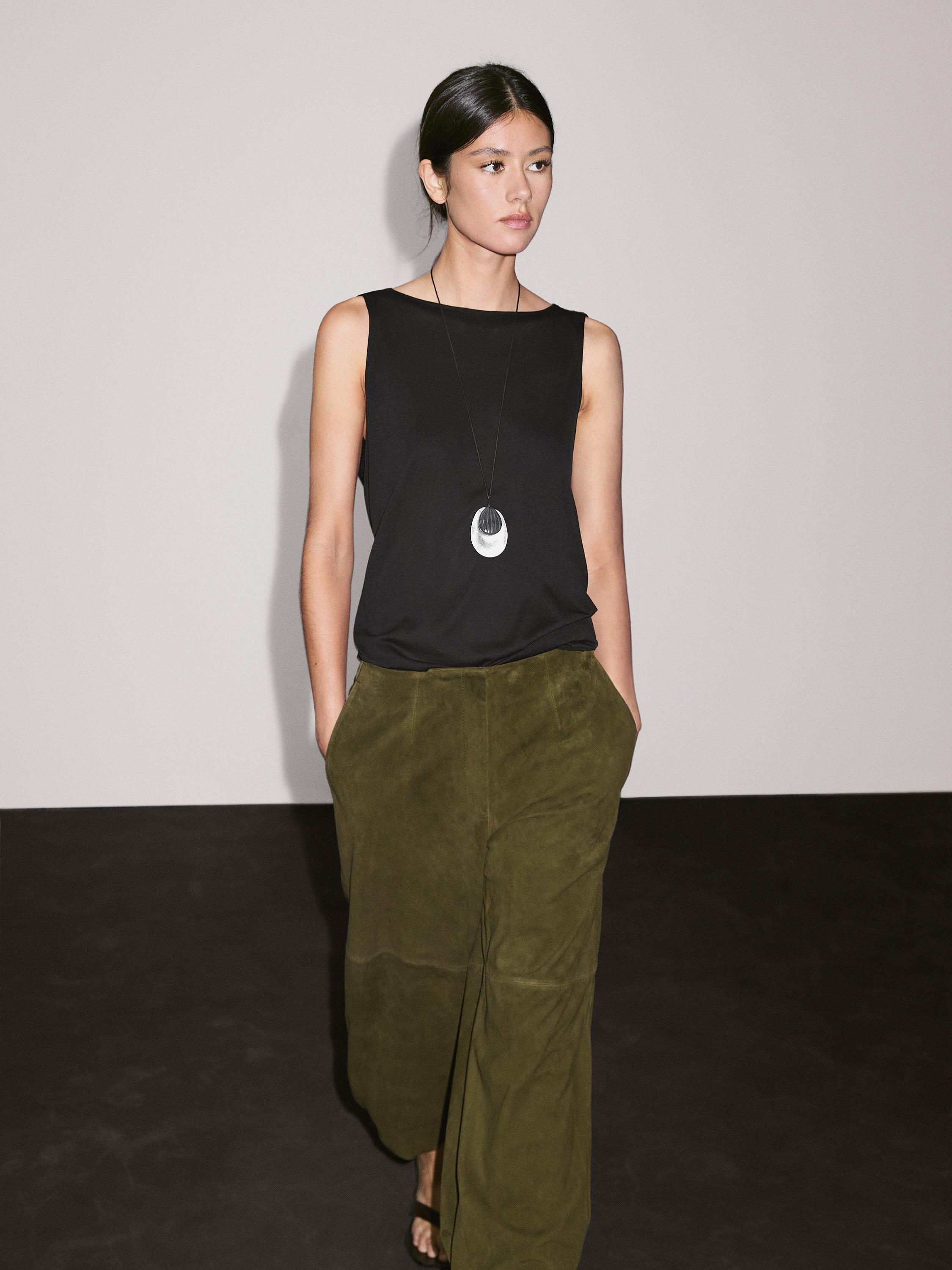 Pantalon balloon en cuir finition daim