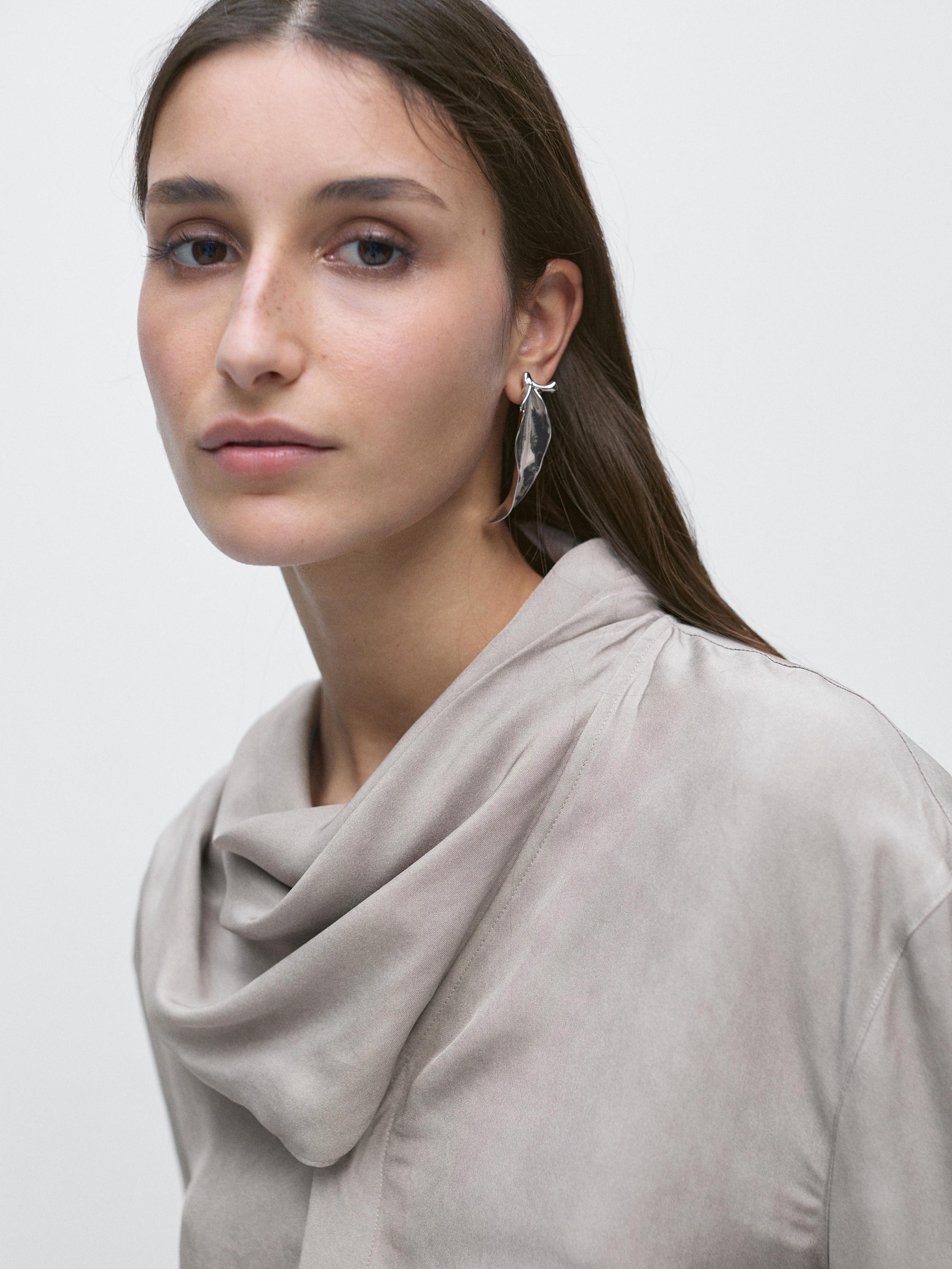 Flowing shirt with scarf detail — GREY