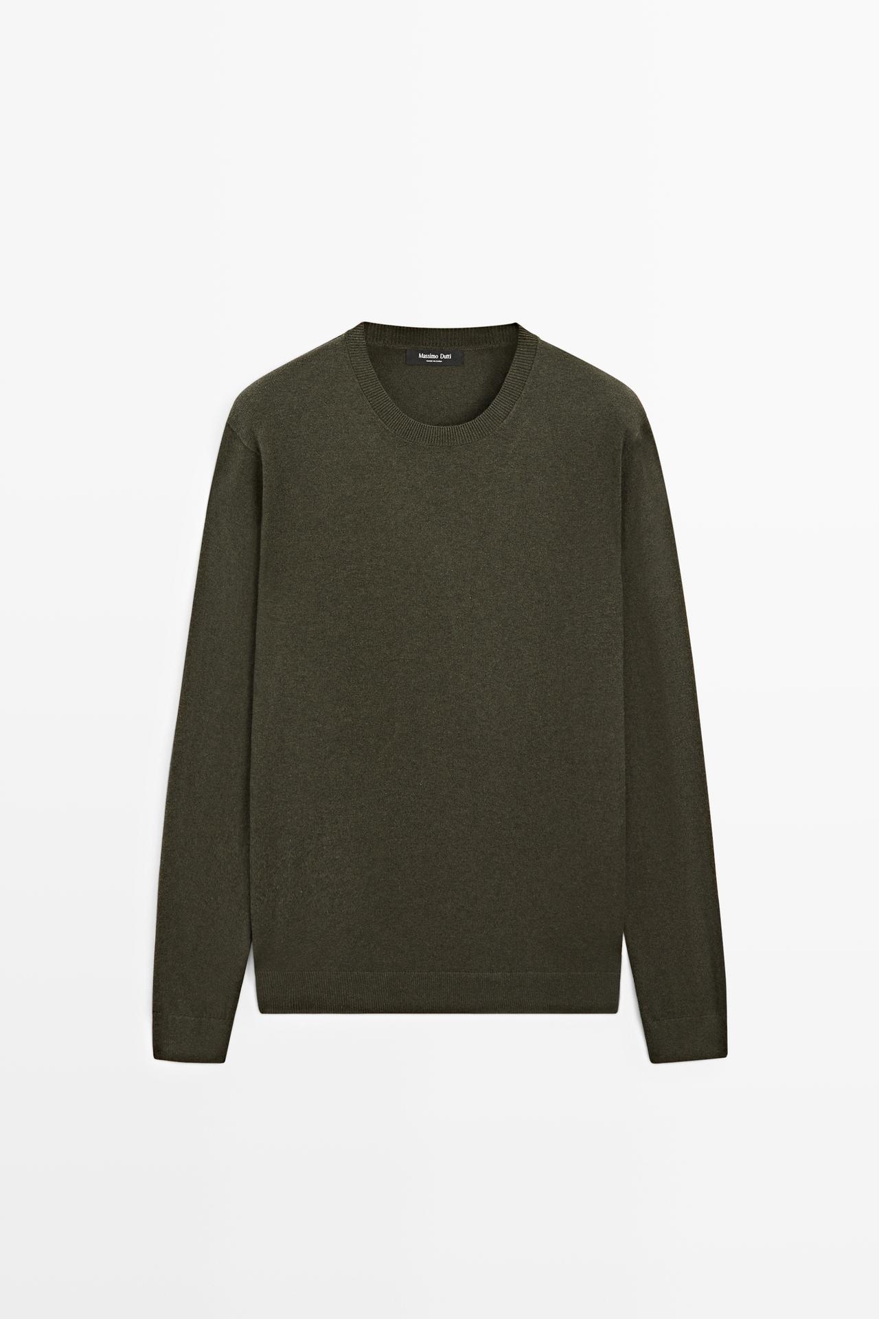Cotton blend knit sweater — GREEN