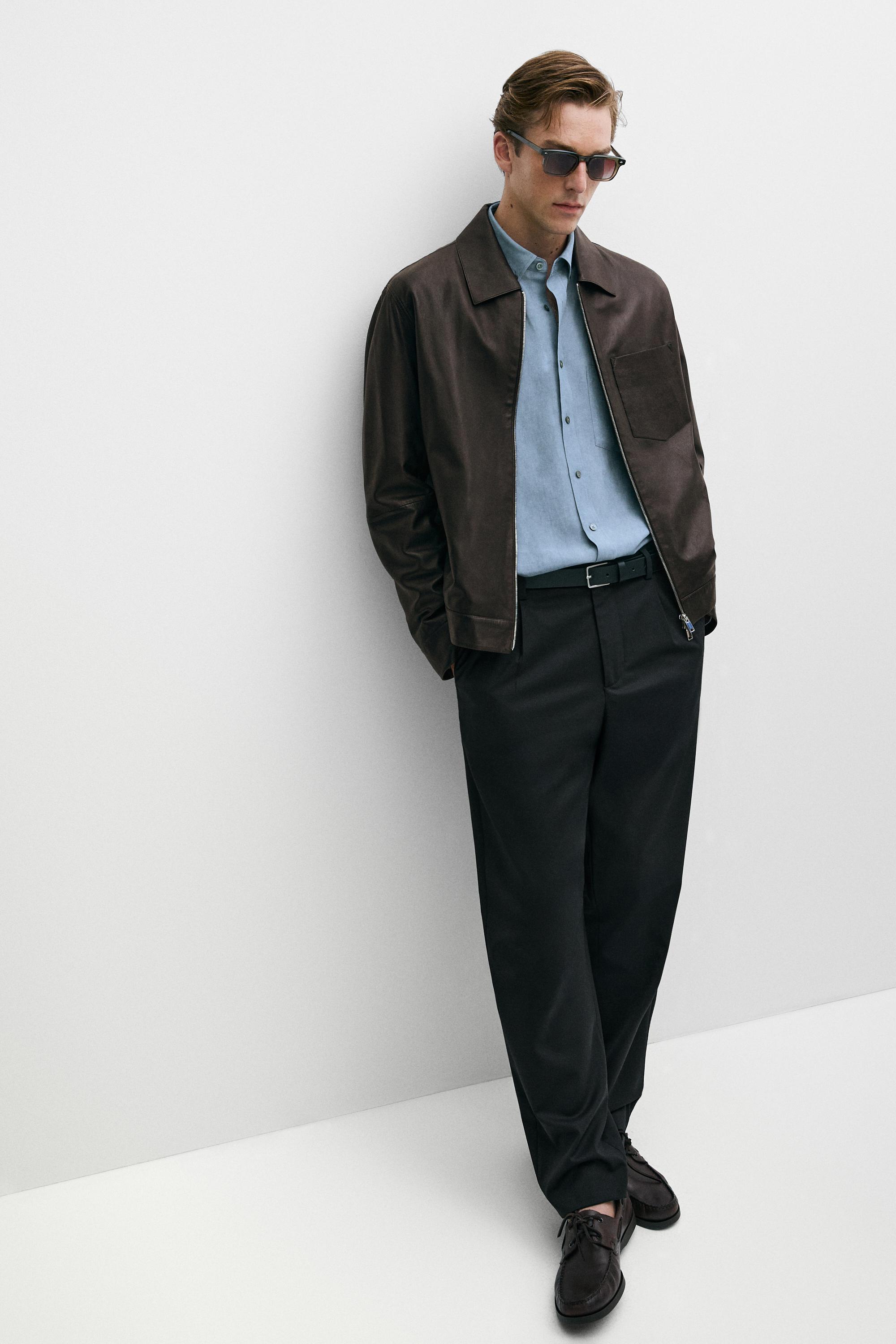 Nappa leather jacket with pocket — BROWN