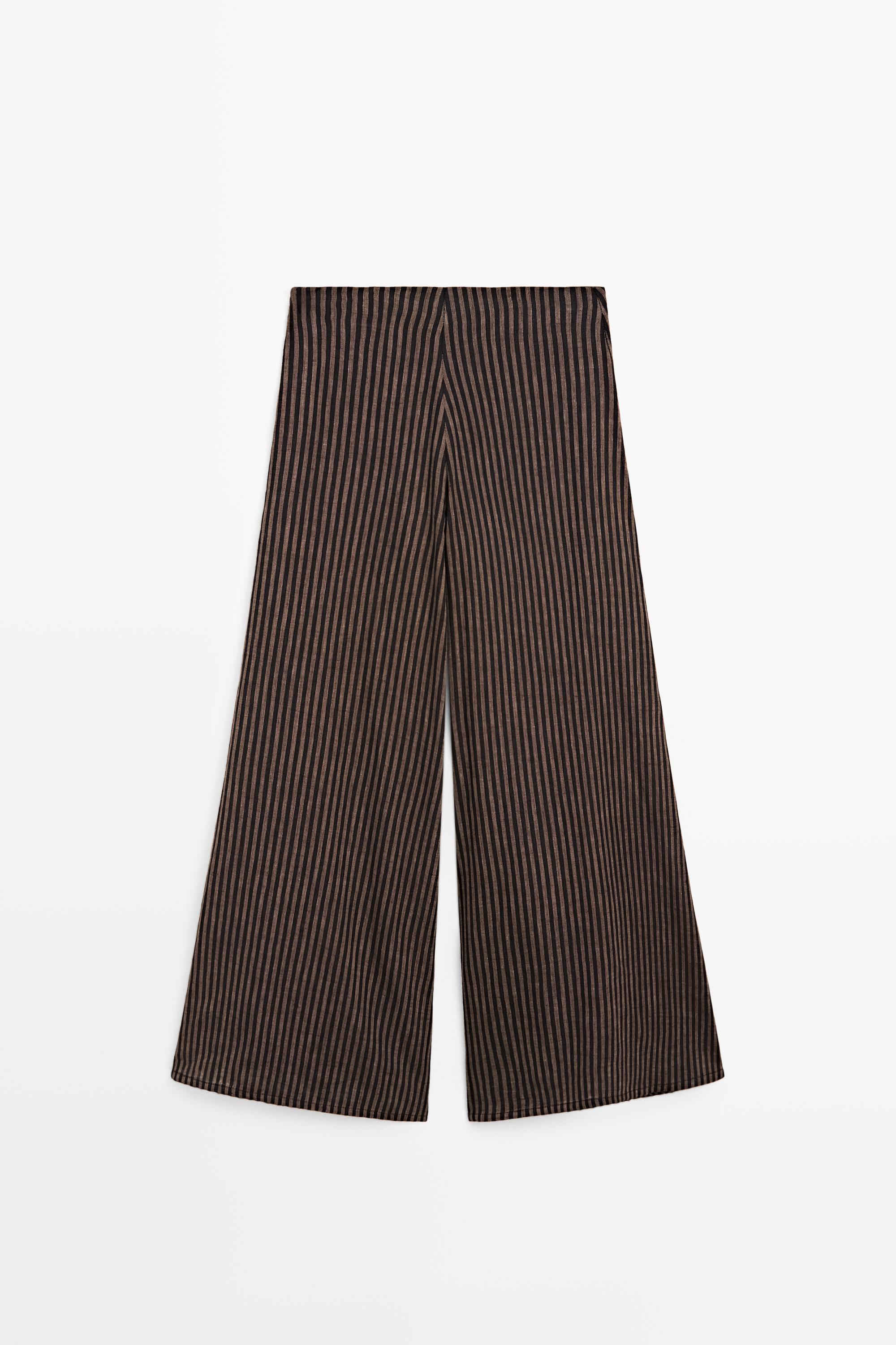 Striped flowing linen blend skort — NAVY BLUE