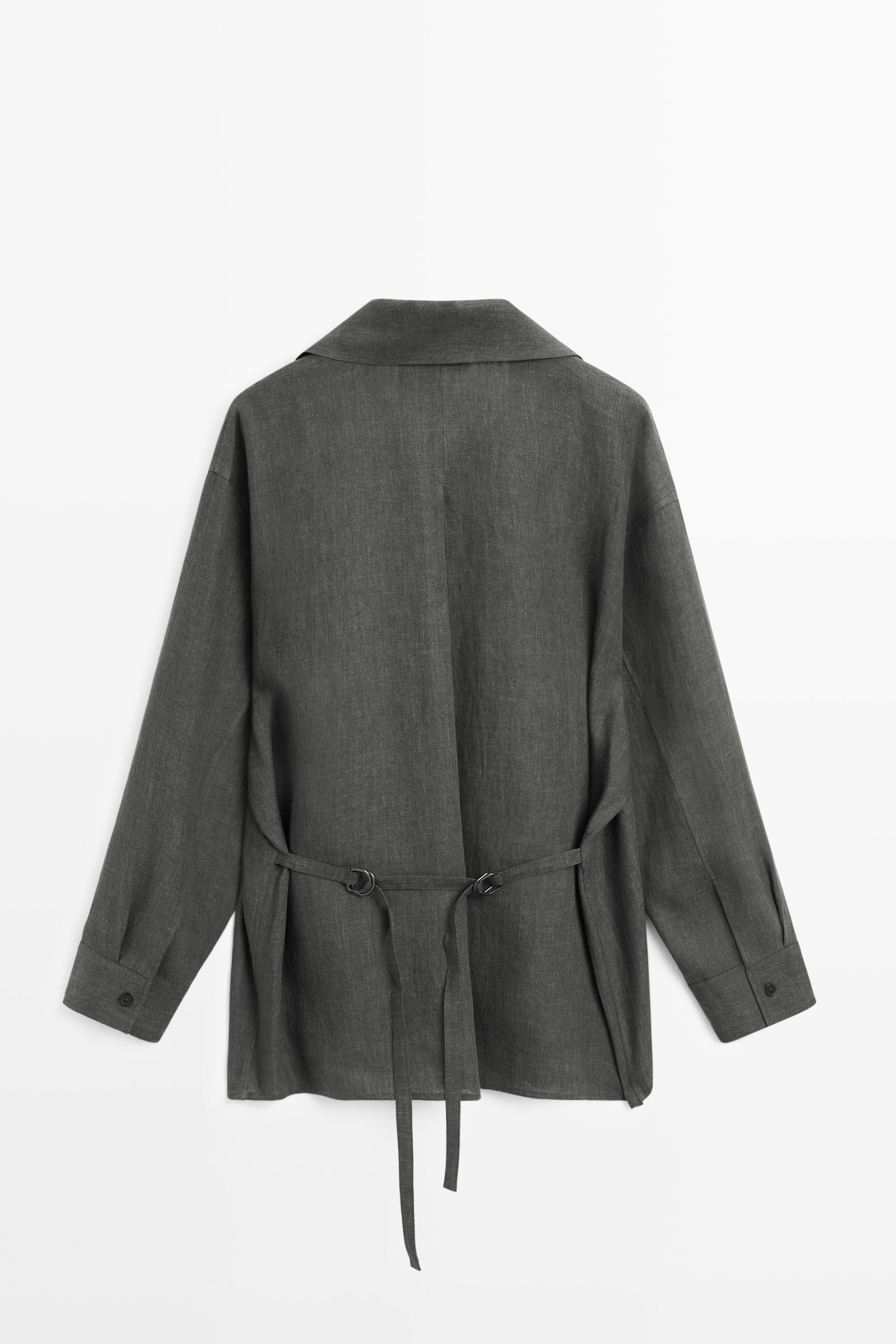Melange linen overshirt with buckles — BLUISH GREEN