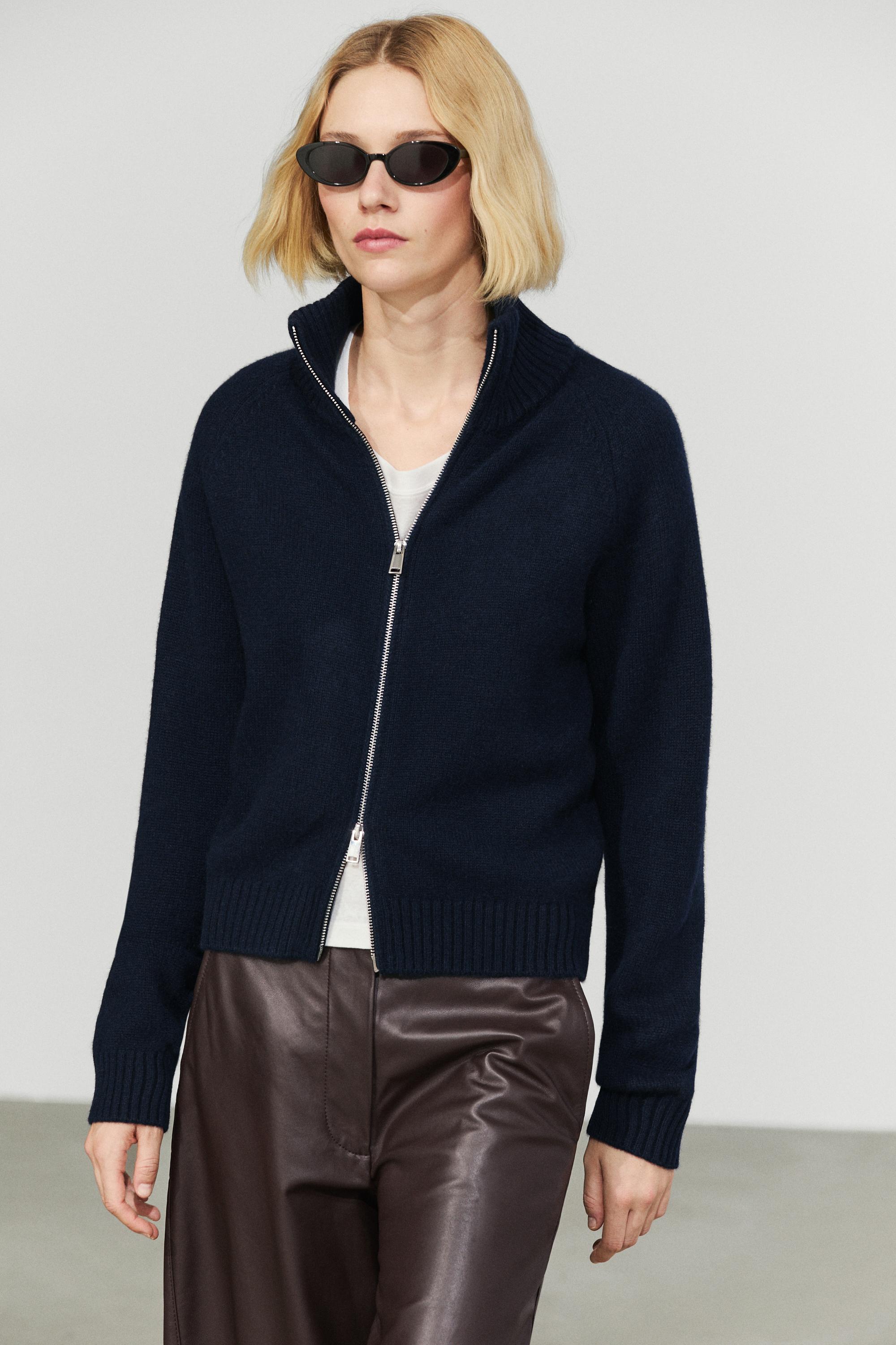 100% cashmere zip knit cardigan