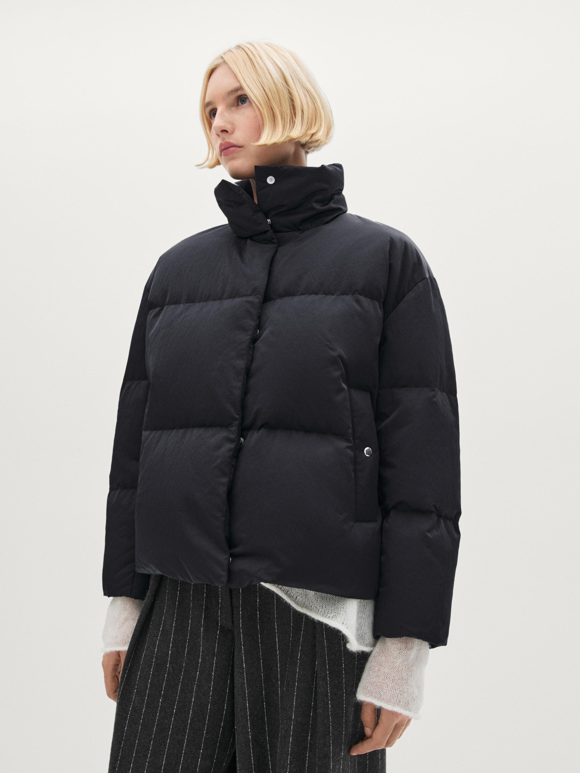 Water-repellent satin down puffer jacket