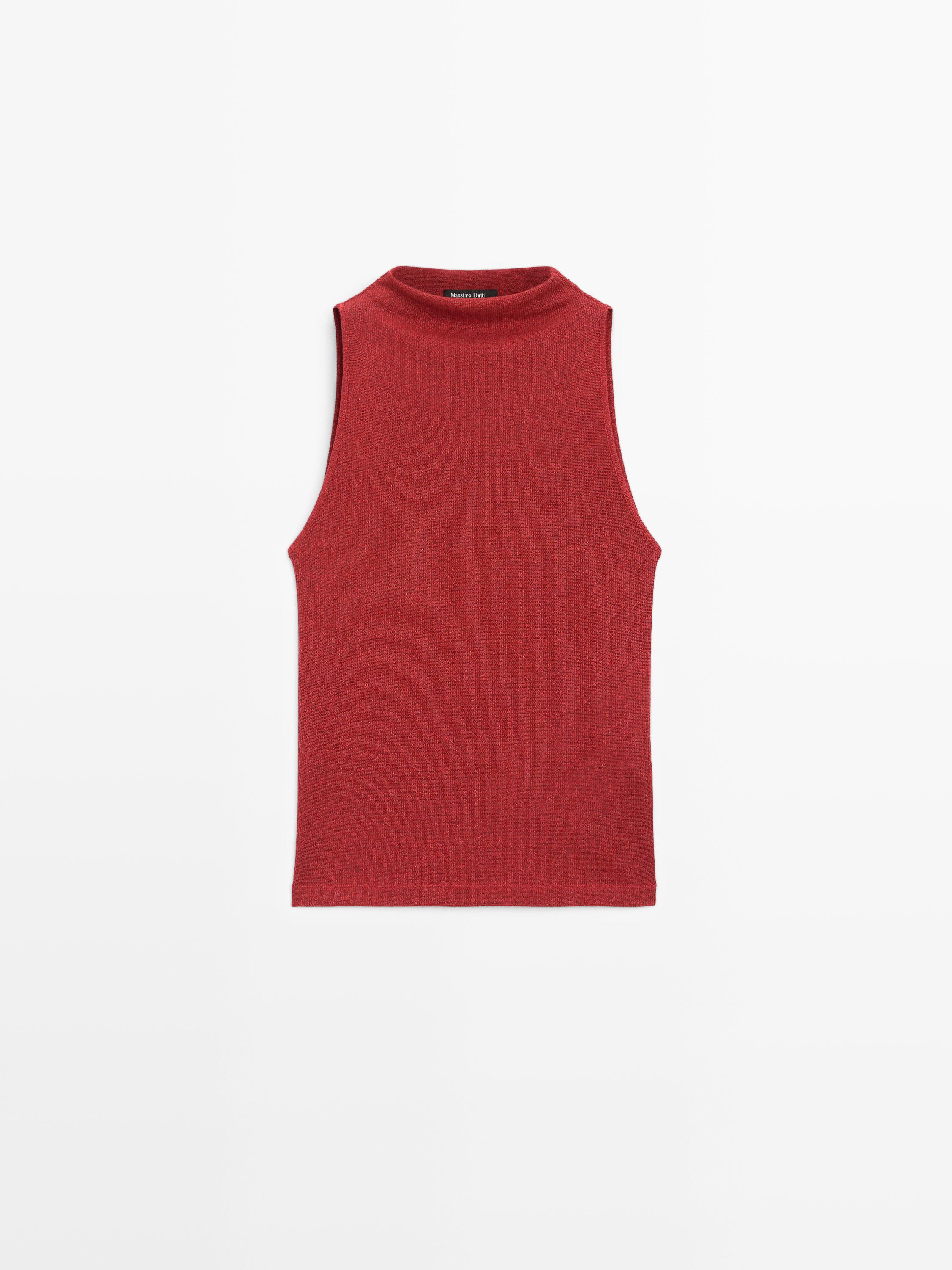 Knit halterneck top with metallic finish