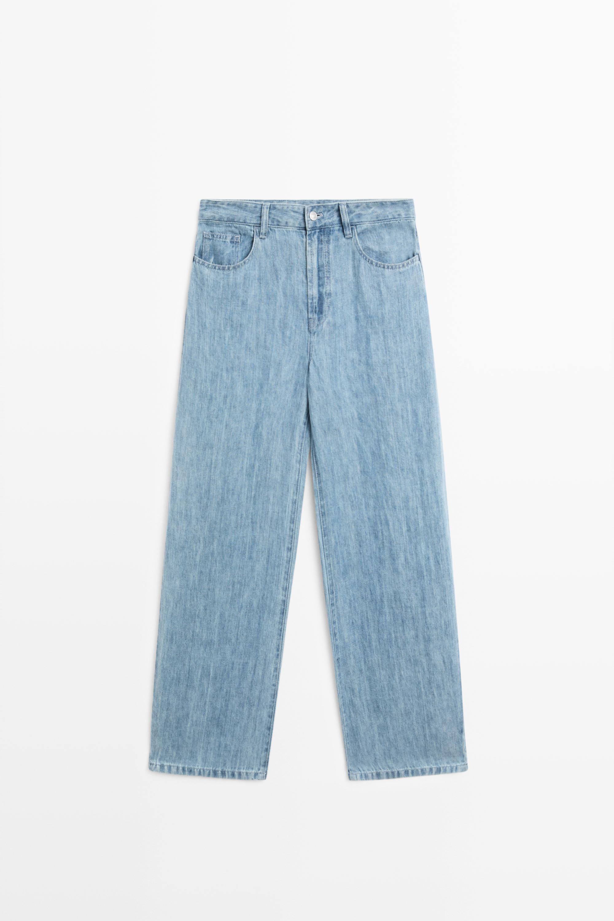 100% linen high-waist barrel fit jeans — Light Blue