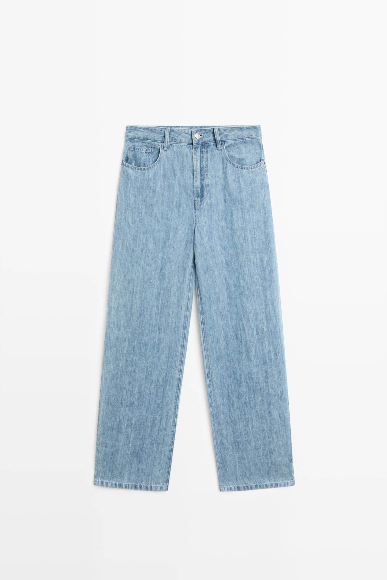 100% linen high-waist barrel fit jeans — Light Blue