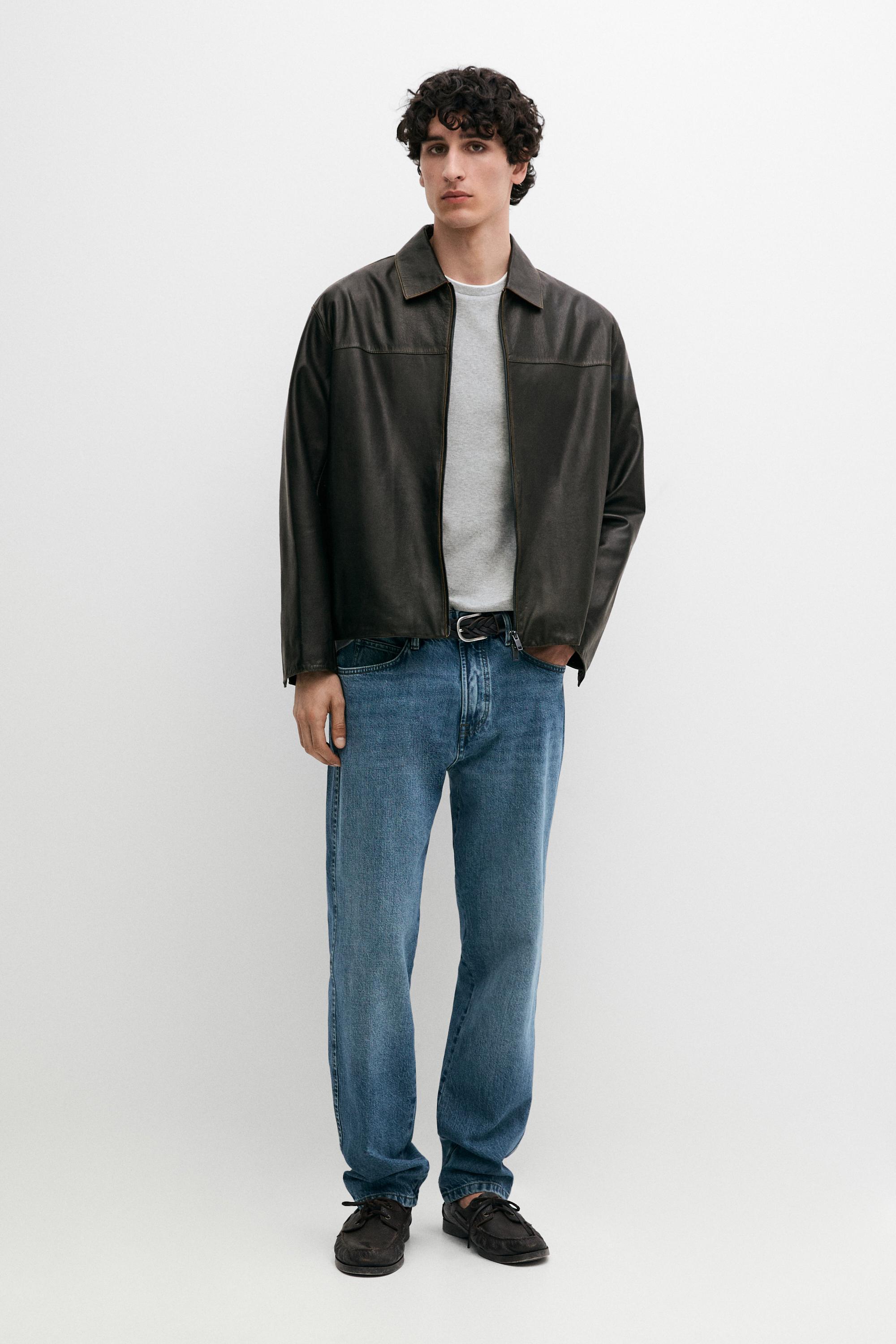Distressed effect leather jacket — BROWN