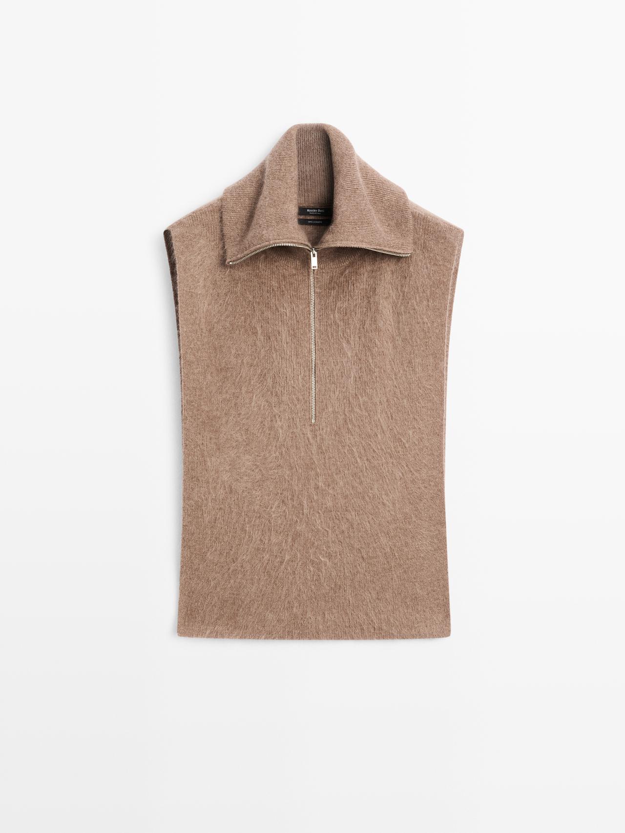 Massimo Dutti - Dame - Lang Blusekrave I 100 % Kashmir Med Lynlås - Beige - 01
