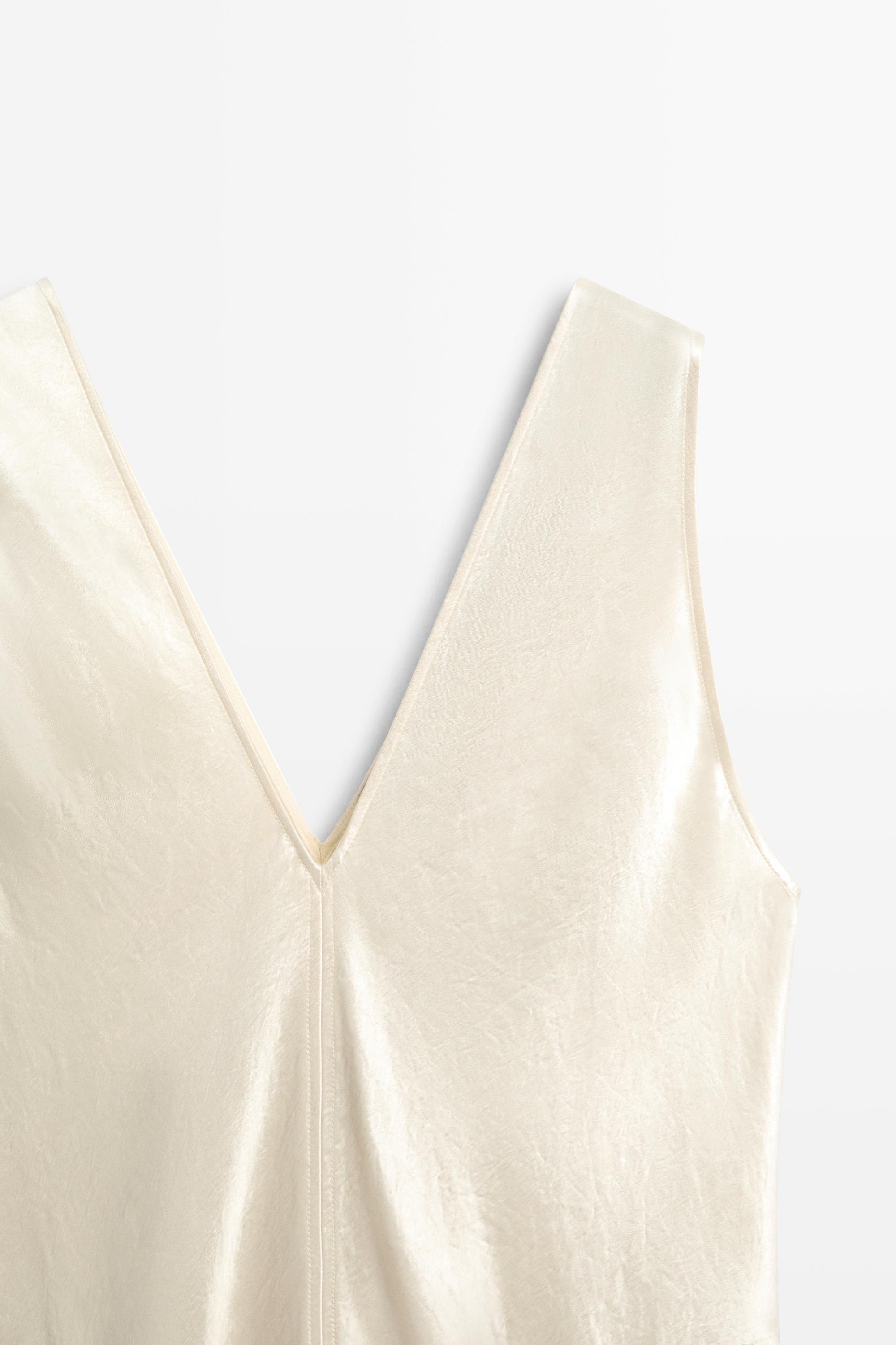 Satin flowing midi dress - STUDIO — Beige