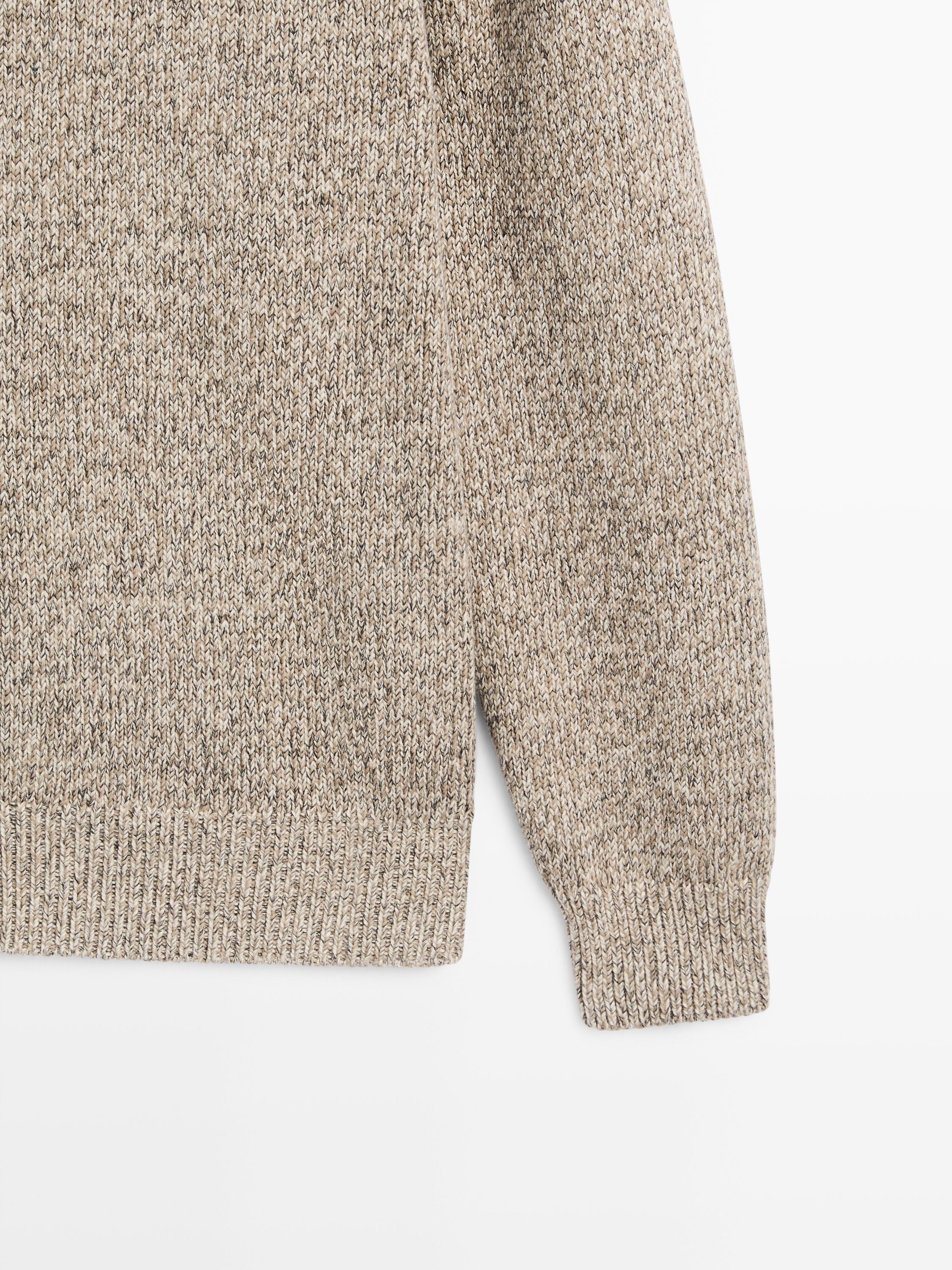 Cotton knit cardigan with buttons — BEIGE MARL