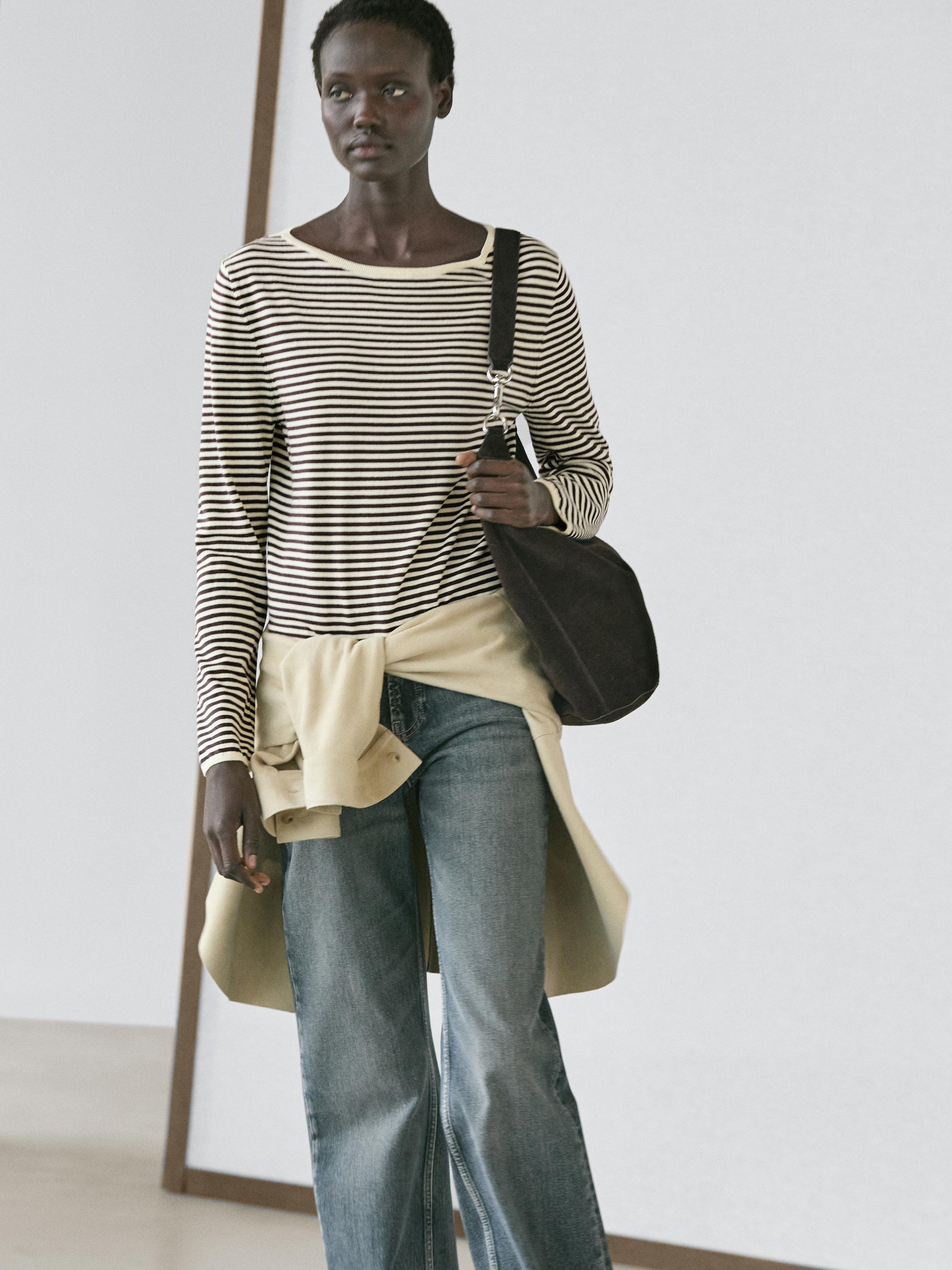 Uzun kollu çizgili triko kazak